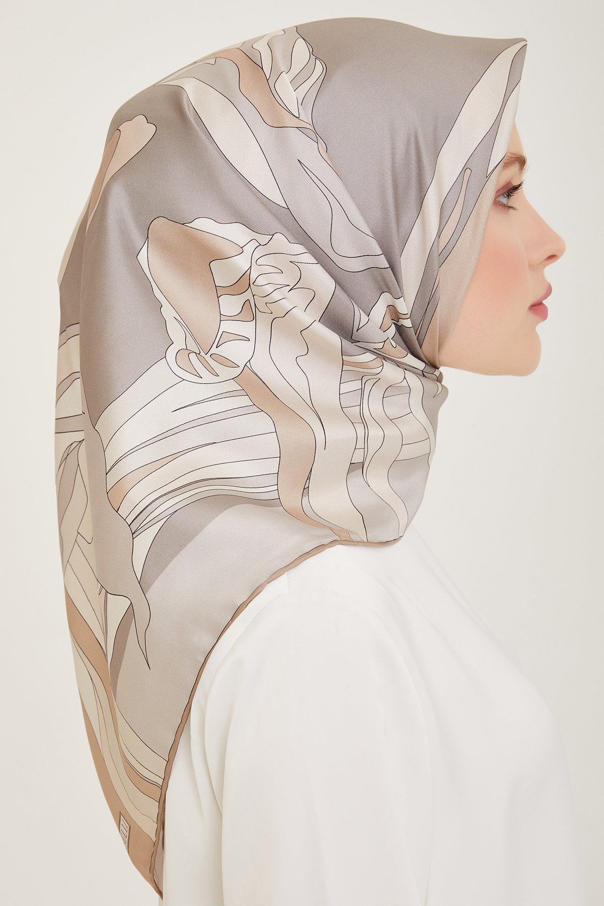 Belli Twill İpek Eşarp 4017D - Nohut Beji-Gri-05