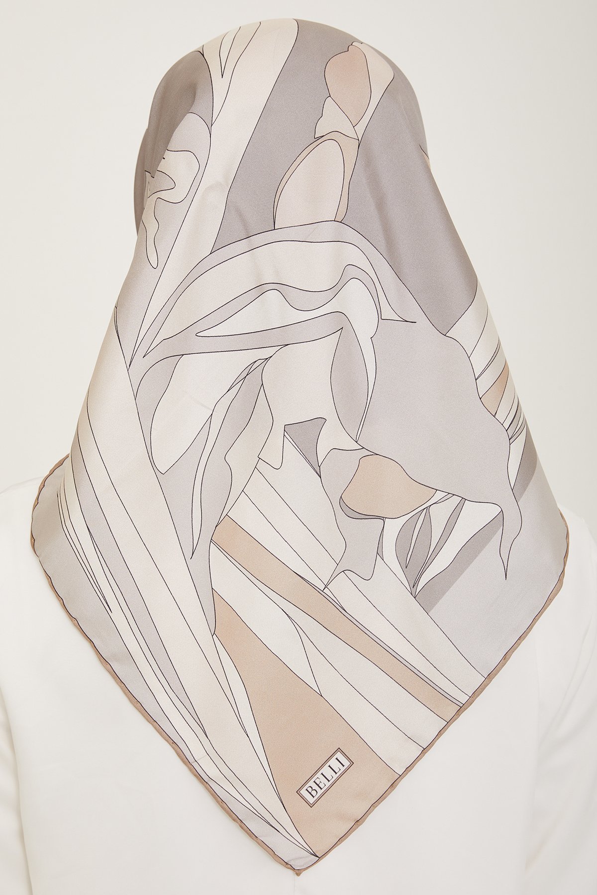 Belli Twill İpek Eşarp 4017D - Nohut Beji-Gri-05