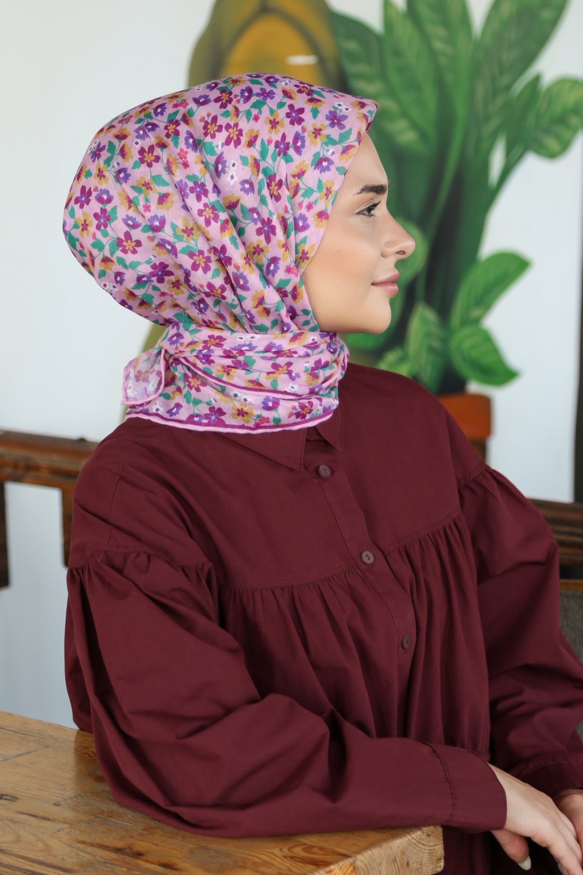 Tesettürnağme Soft Pamuk Eşarp TN2008 - Lila-Yeşil-Hardal-10