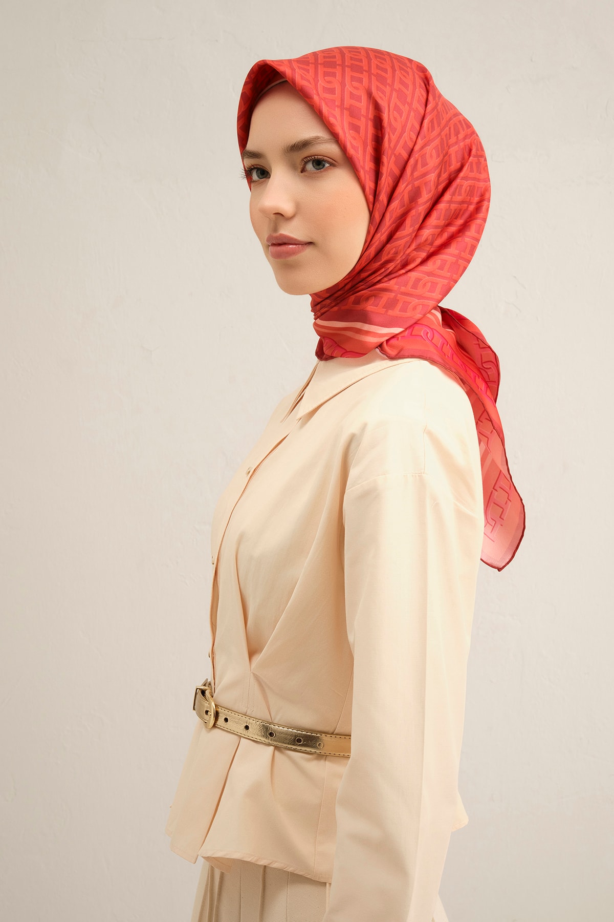 Armine Twill İpek Eşarp 9301D - Nar çiçeği - Turuncu