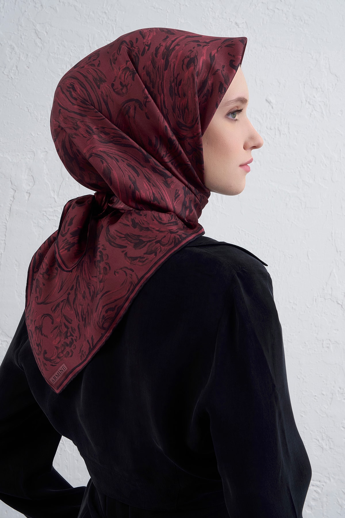 Armine Sura İpek Eşarp 9431DS - 01-Bordo-Siyah