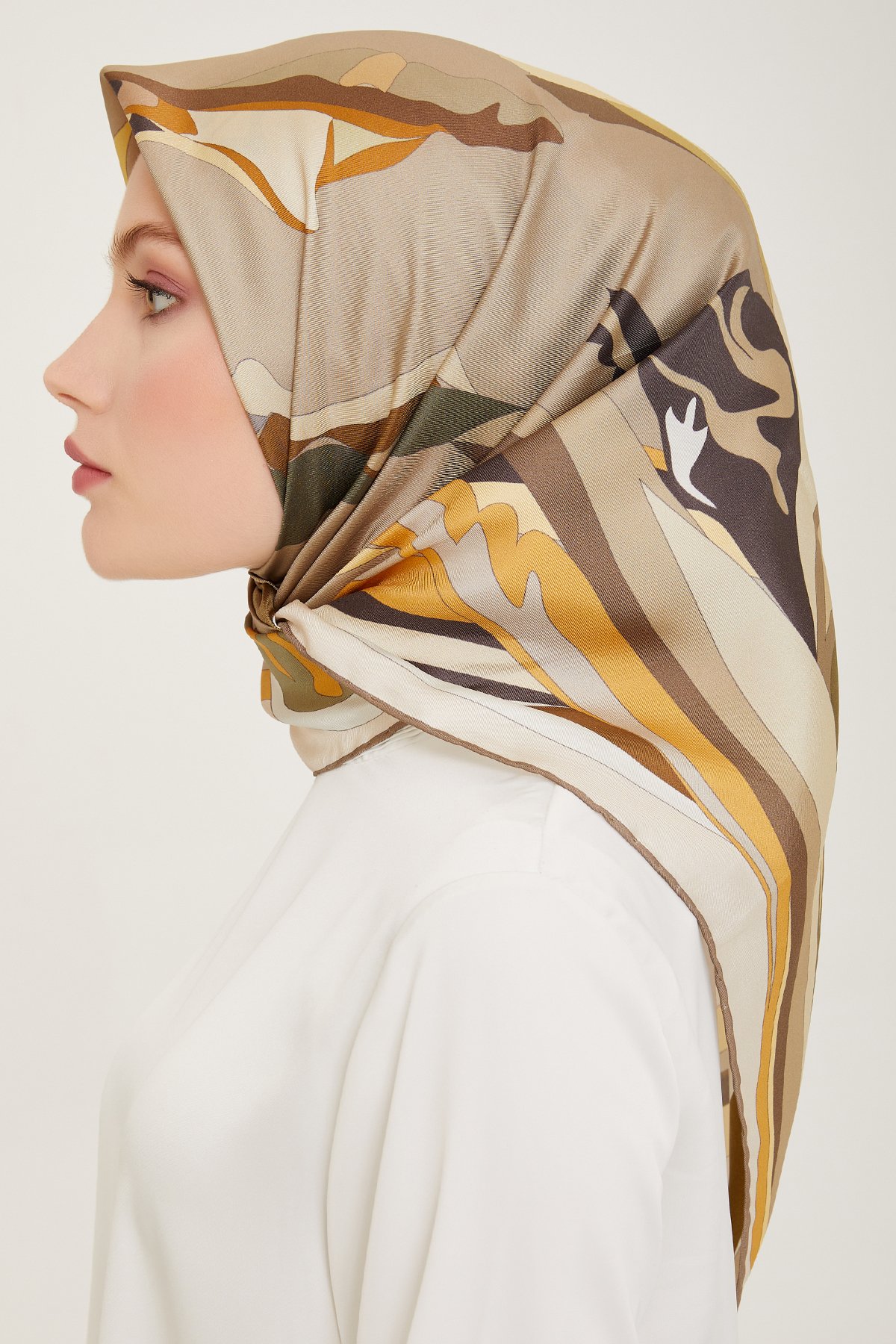 Belli Twill İpek Eşarp 4017D - Haki-Bej-33