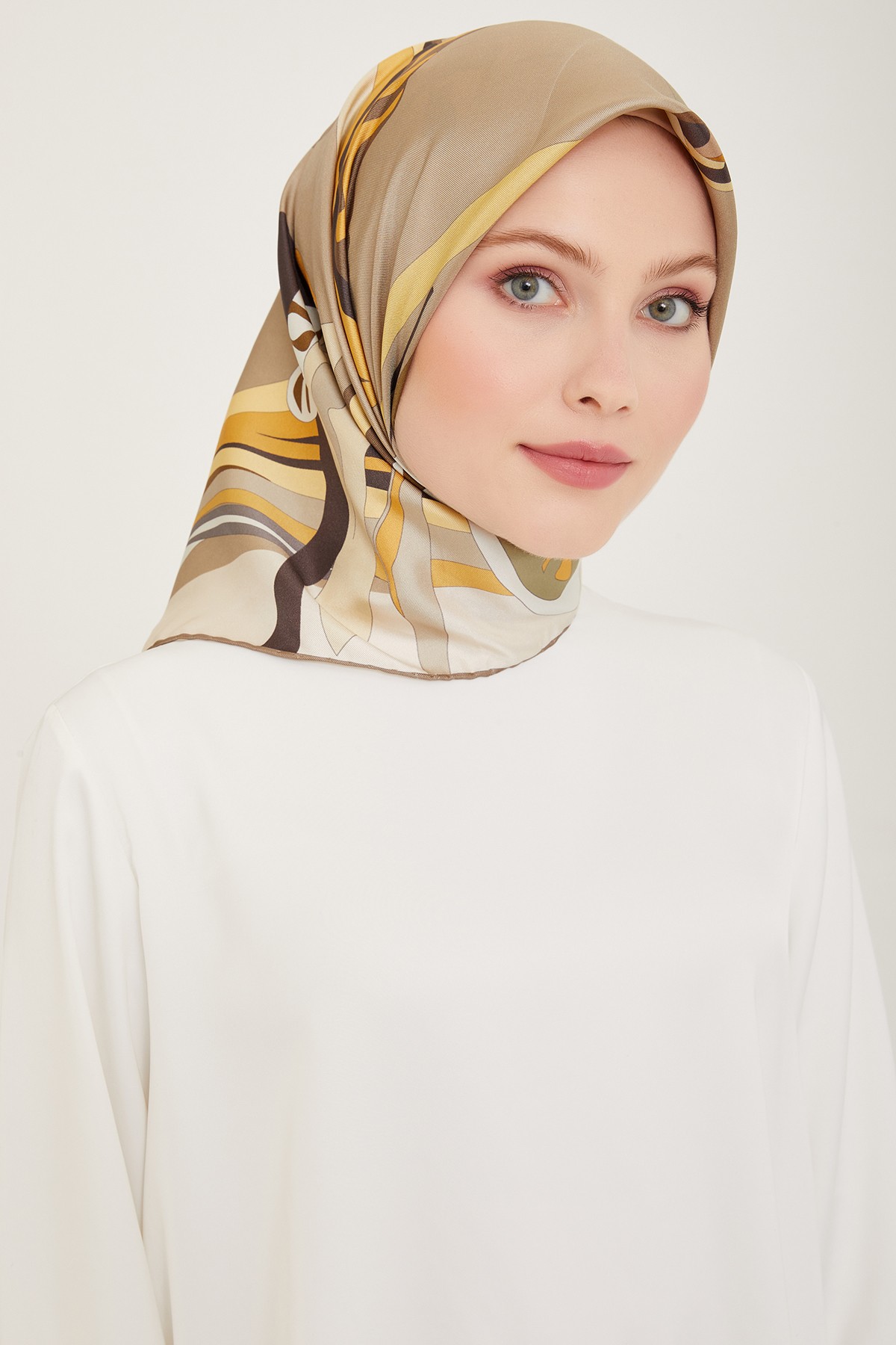 Belli Twill İpek Eşarp 4017D - Haki-Bej-33