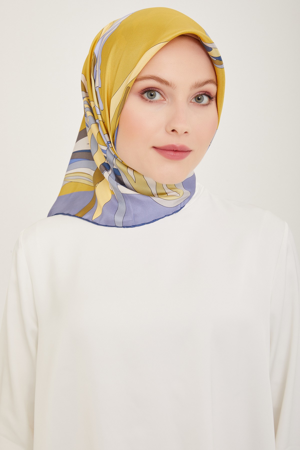 Belli Twill İpek Eşarp 4017D - Bebe Mavisi-Sarı-80