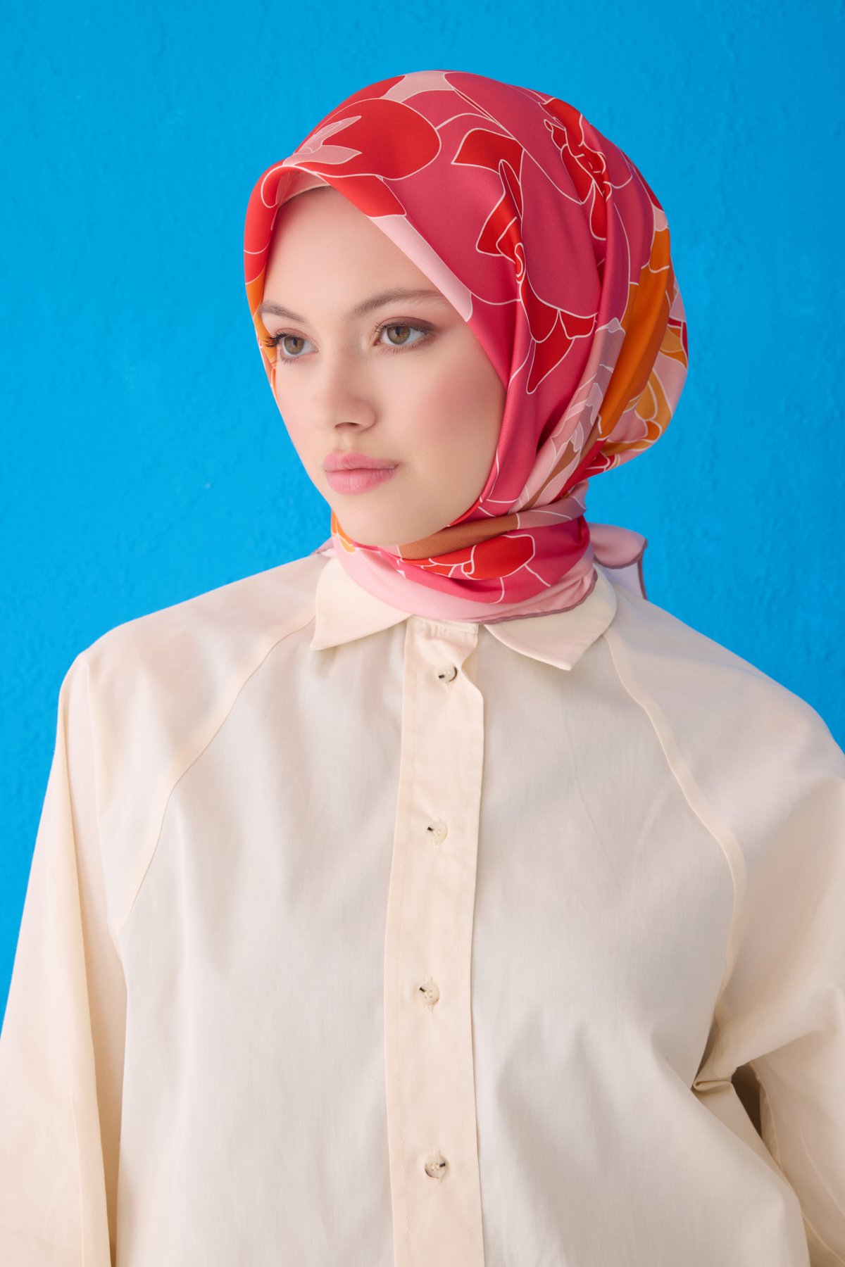 Belli Twill İpek Eşarp 4127D - KREM-PUDRA