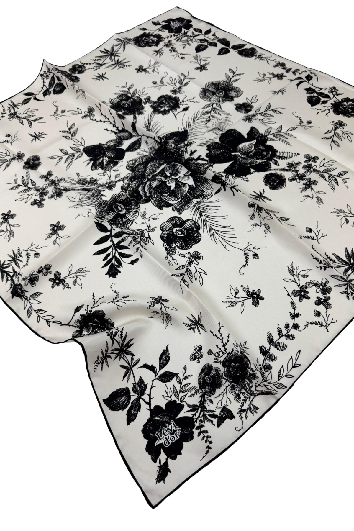 Levidor Twill İpek Eşarp LD1065-01 - Ekru-Siyah-08
