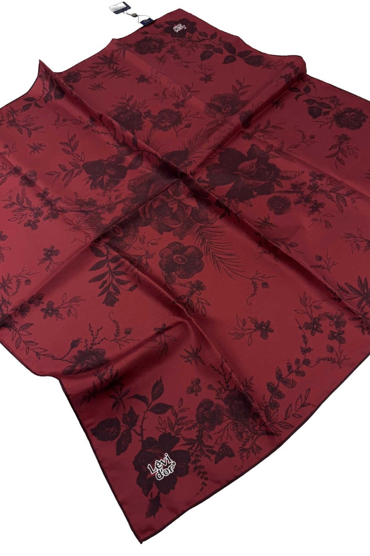 Levidor Twill İpek Eşarp LD1065-01 - Bordo-Antrasit-06