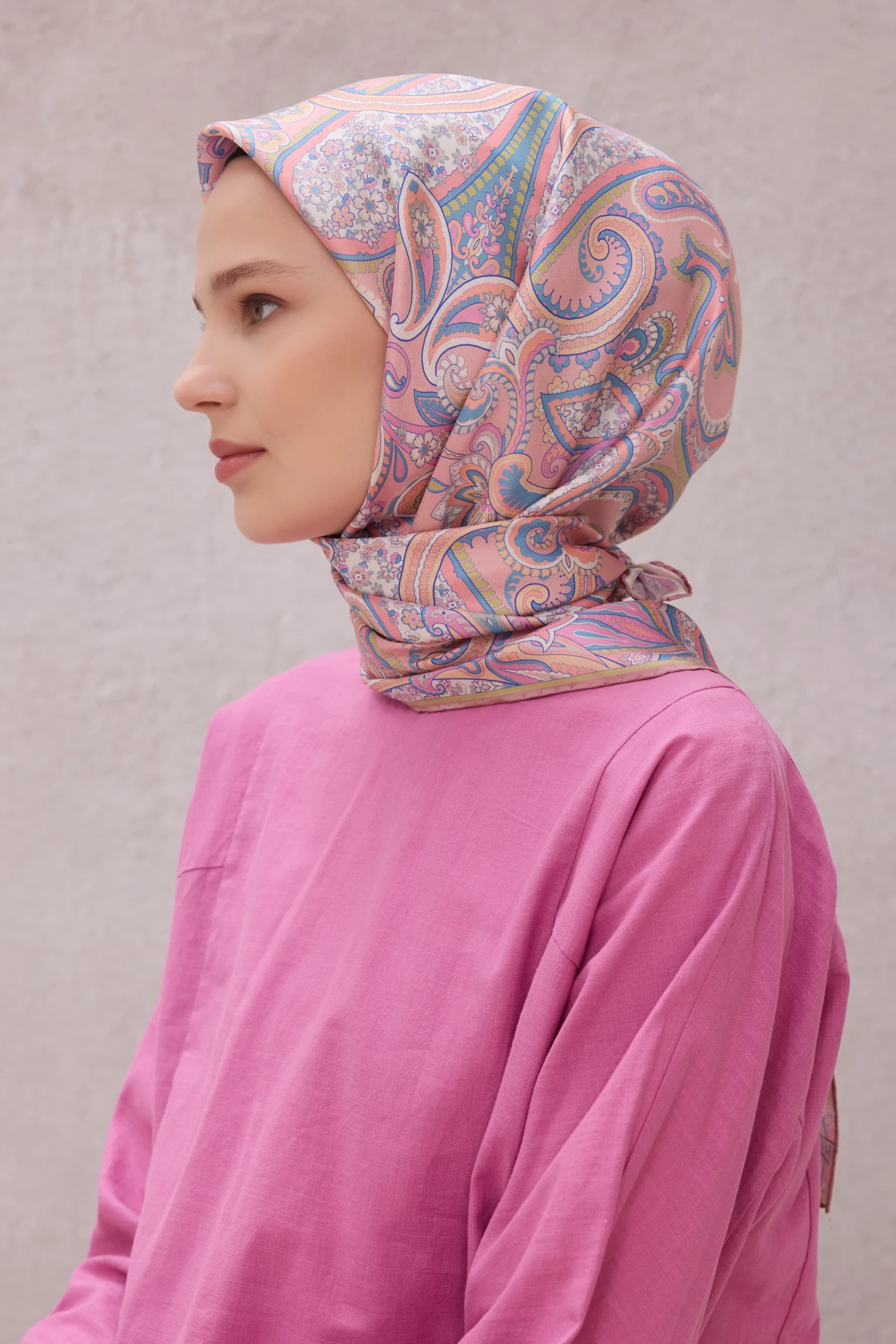 Belli Twill İpek Eşarp 4202D - 03-Pudra-Çok Renkli