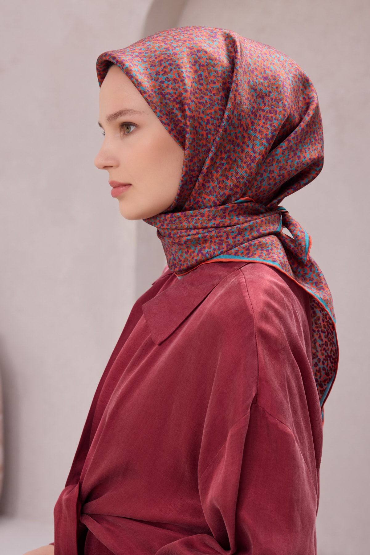 Belli Twill İpek Eşarp 4208D - 80-Turuncu-Turkuaz