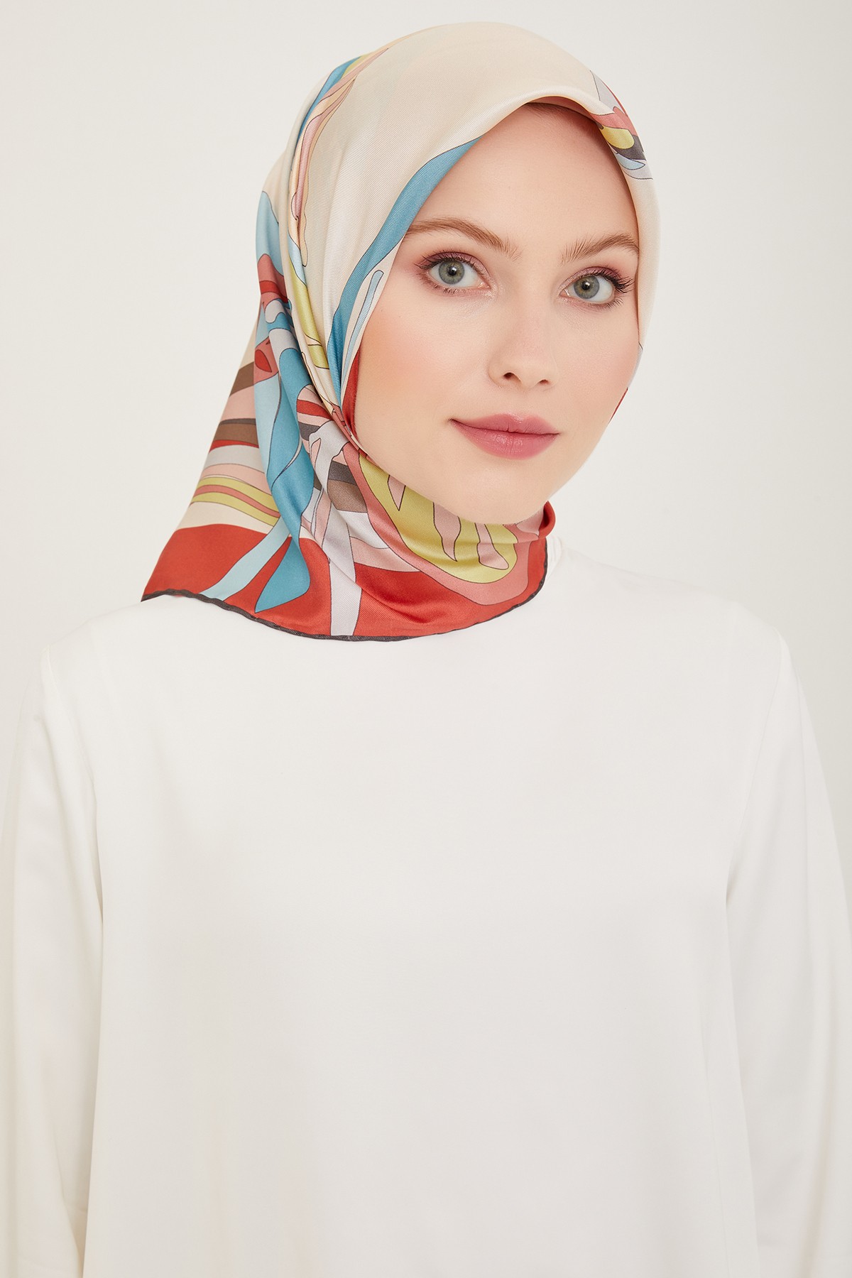 Belli Twill İpek Eşarp 4017D - Turuncu-Bebe Mavisi-83