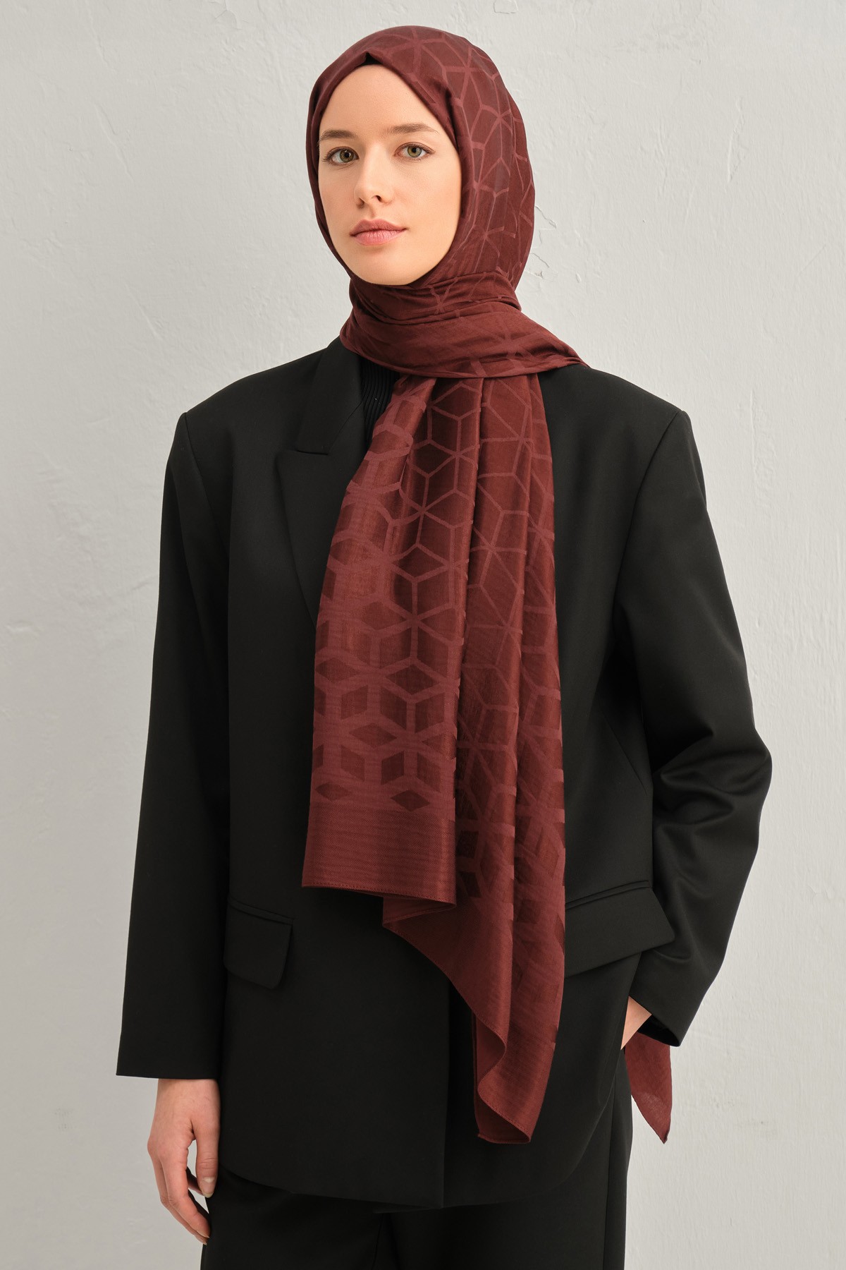 Armine Lyocell İpek Şal 1002-1 - Bordo-1110-29