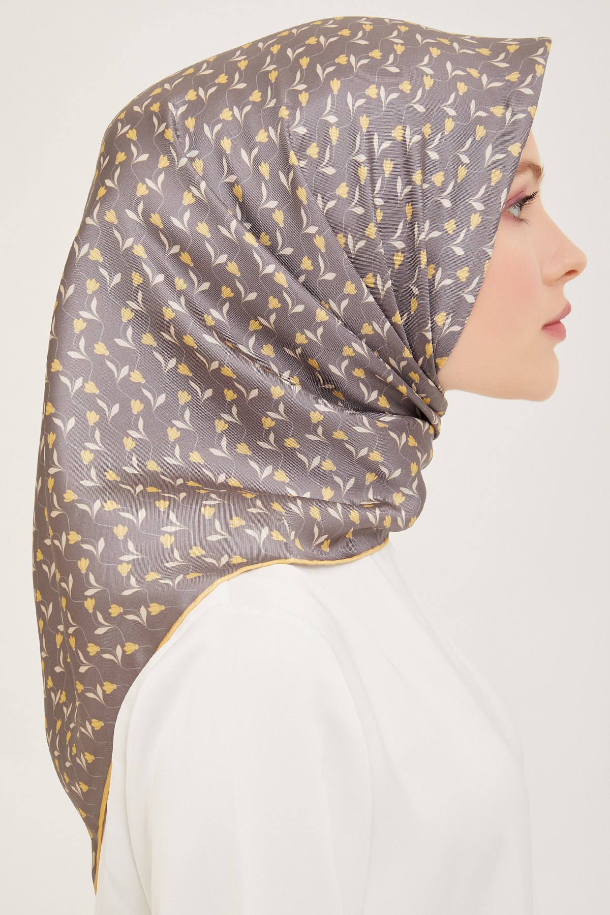 Belli Twill İpek Eşarp 4001D - Füme-Gold-53
