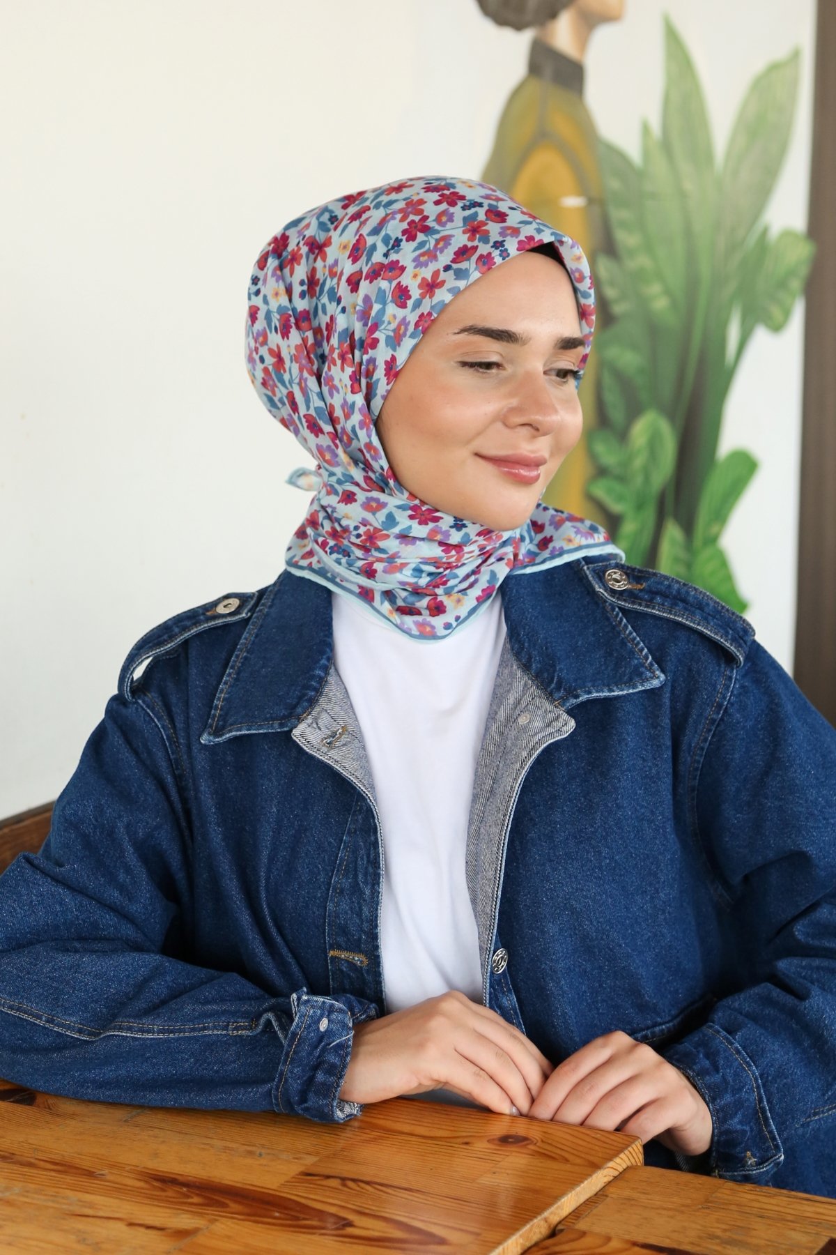 Tesettürnağme Soft Pamuk Eşarp TN2008 - Bebe Mavisi-Kiremit-Fuşya-08