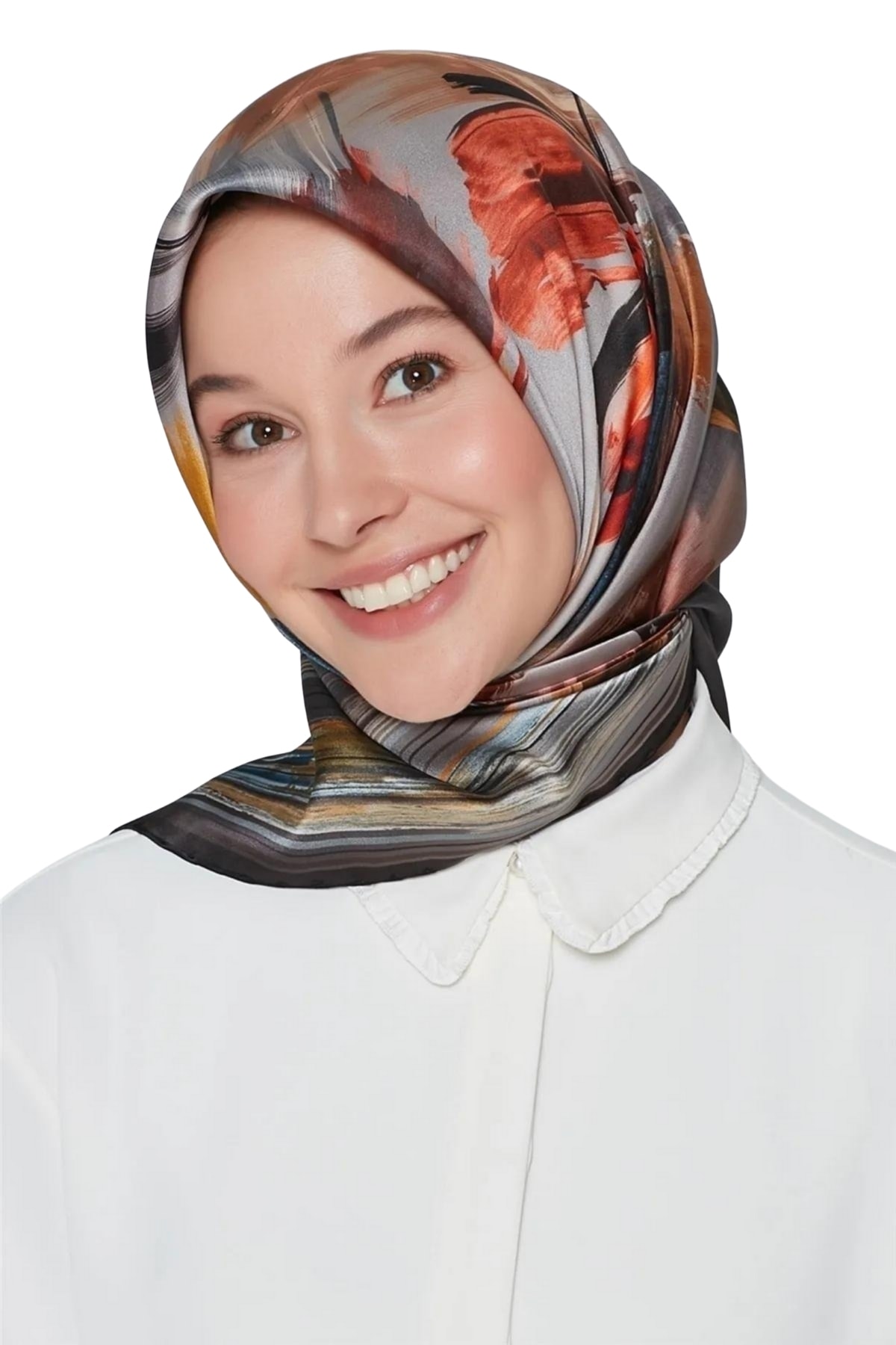 Armine Nostalji Serisi İpek Sura Eşarp 8204DS-08 - SİYAH-KİREMİT