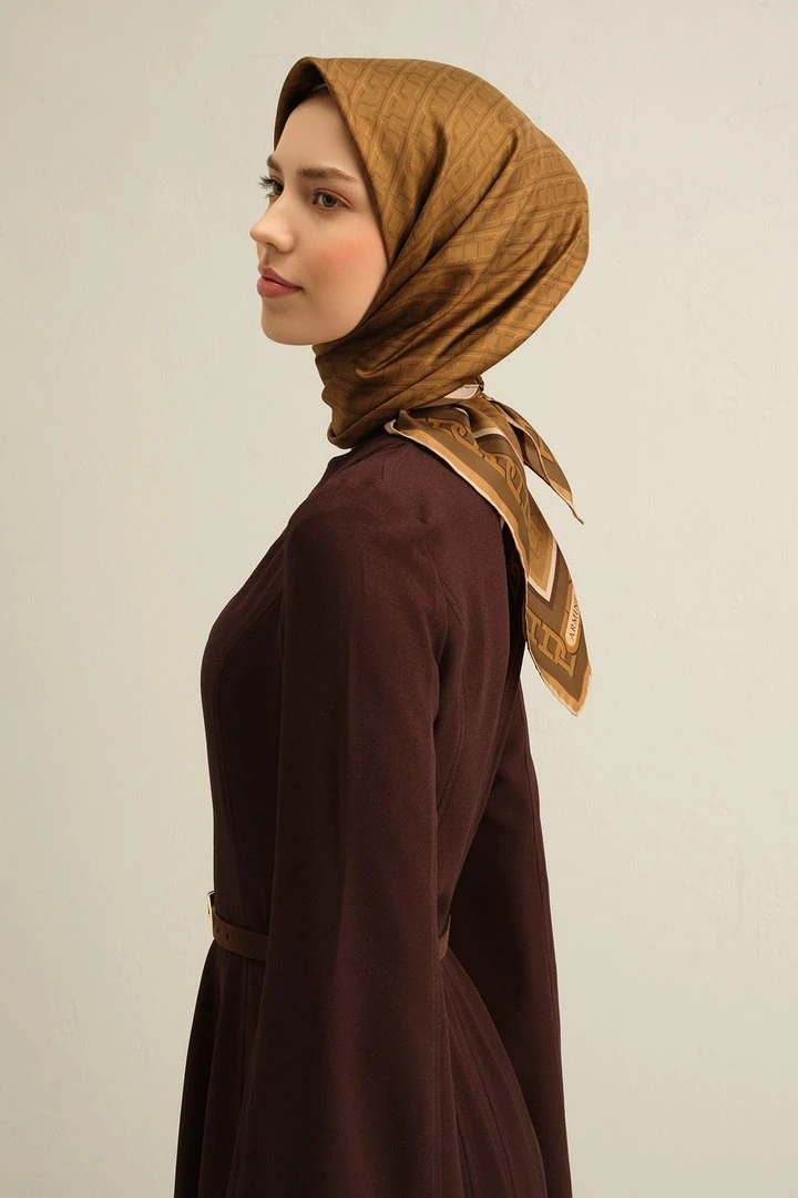 Armine Nostalji Serisi Twill İpek Eşarp 9301D - Hardal - Yağ Yeşili