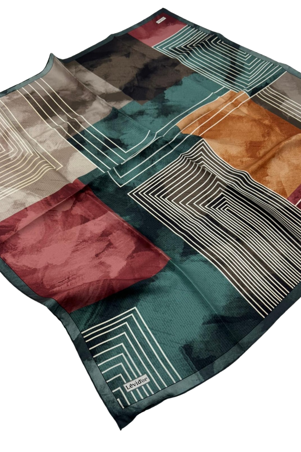 Levidor Twill İpek Eşarp LD1113 - 02-Yeşil-Gül Kurusu-Taba