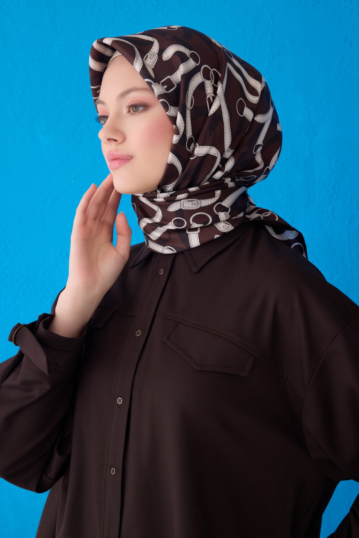 Belli Twill İpek Eşarp 4125D - ACI KAHVE-KREM