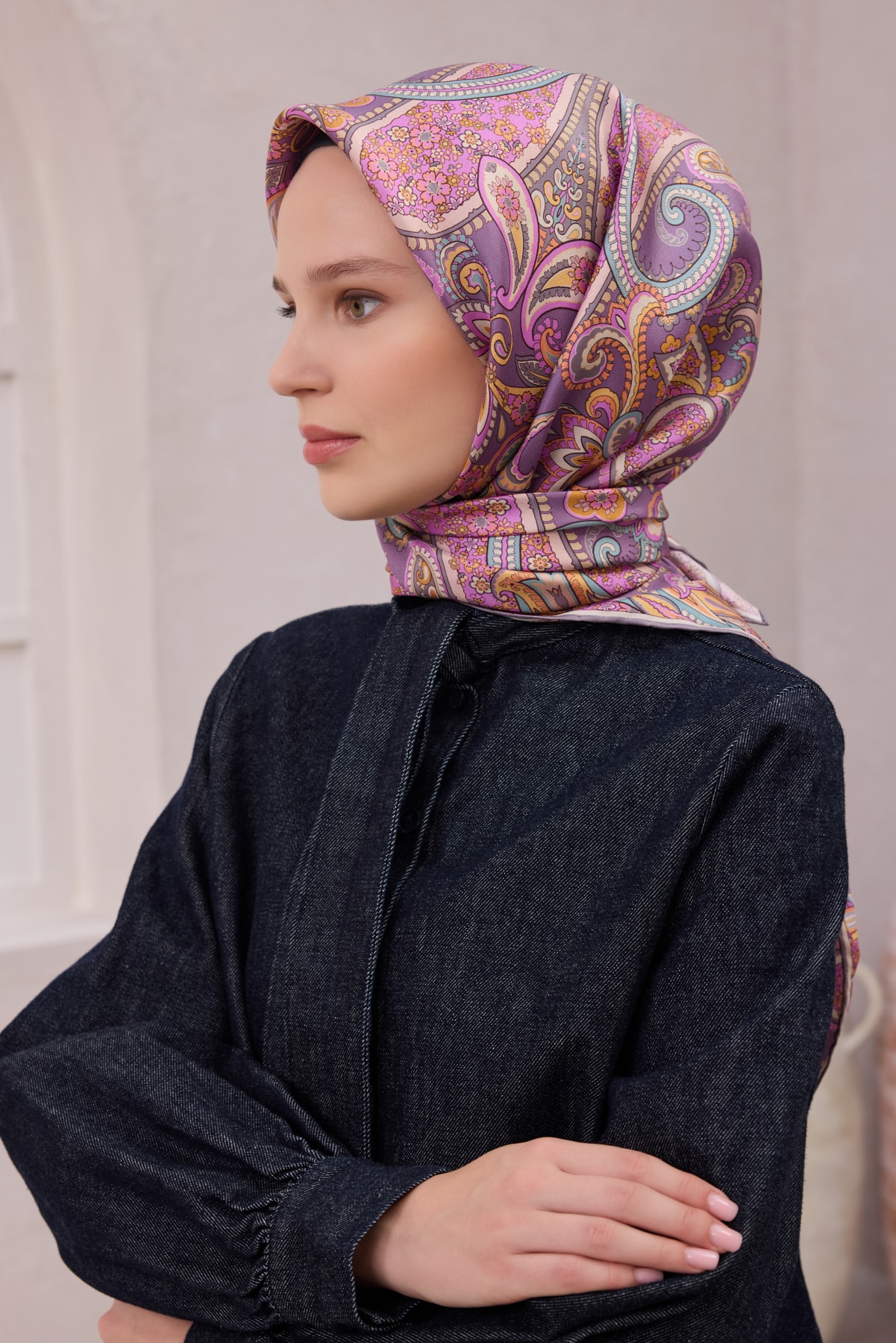 Belli Twill İpek Eşarp 4202D - 31-Lila-Mor-Turkuaz