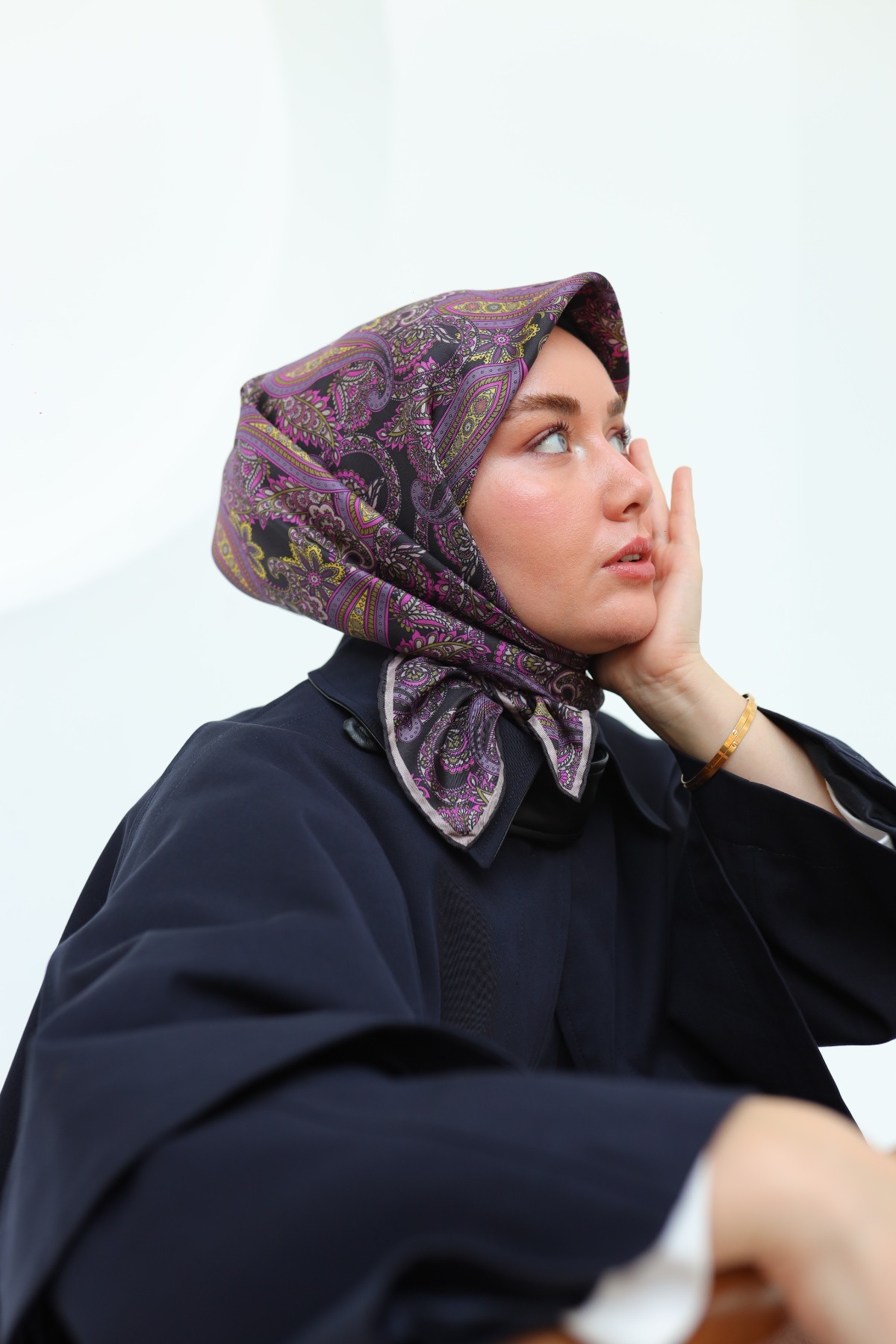 Silk Home İpek Twill Eşarp 11455 - SİYAH-EFLATUN