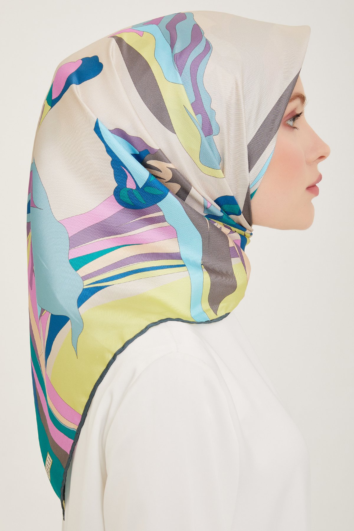 Belli Twill İpek Eşarp 4017D - Turkuaz-Pudra-85