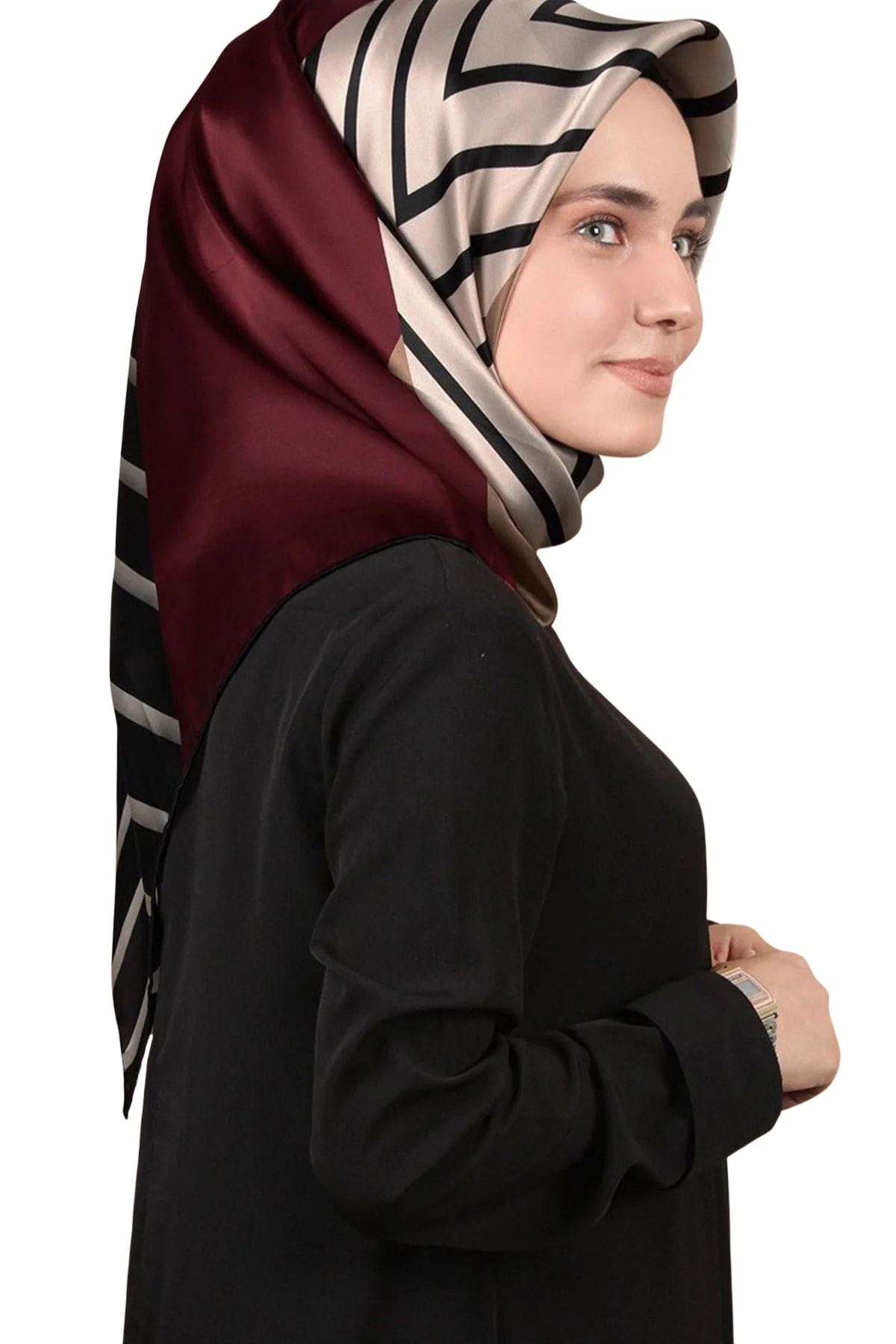 Armine Nostalji Serisi Twill İpek Eşarp 8213DS-09 - 09-Bordo-Bej