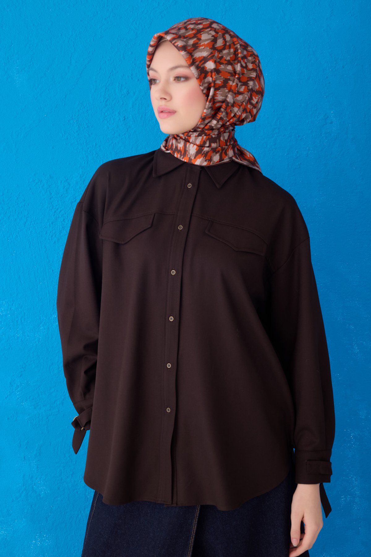 Belli Twill İpek Eşarp 4103D - Turuncu-Vizon-86