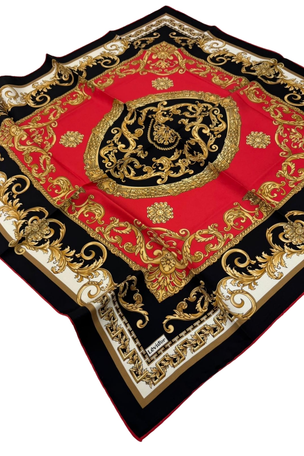 Levidor Twill İpek Eşarp LD1108 - 02-Nar Çiçeği-Gold