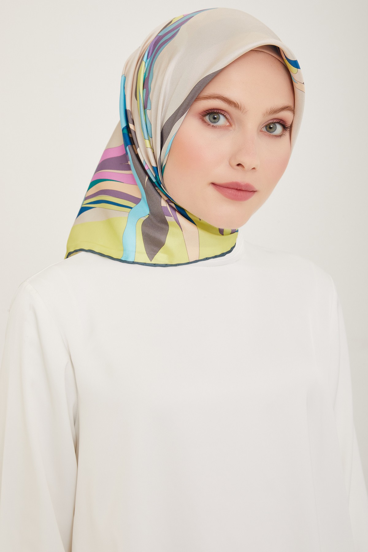 Belli Twill İpek Eşarp 4017D - Turkuaz-Pudra-85