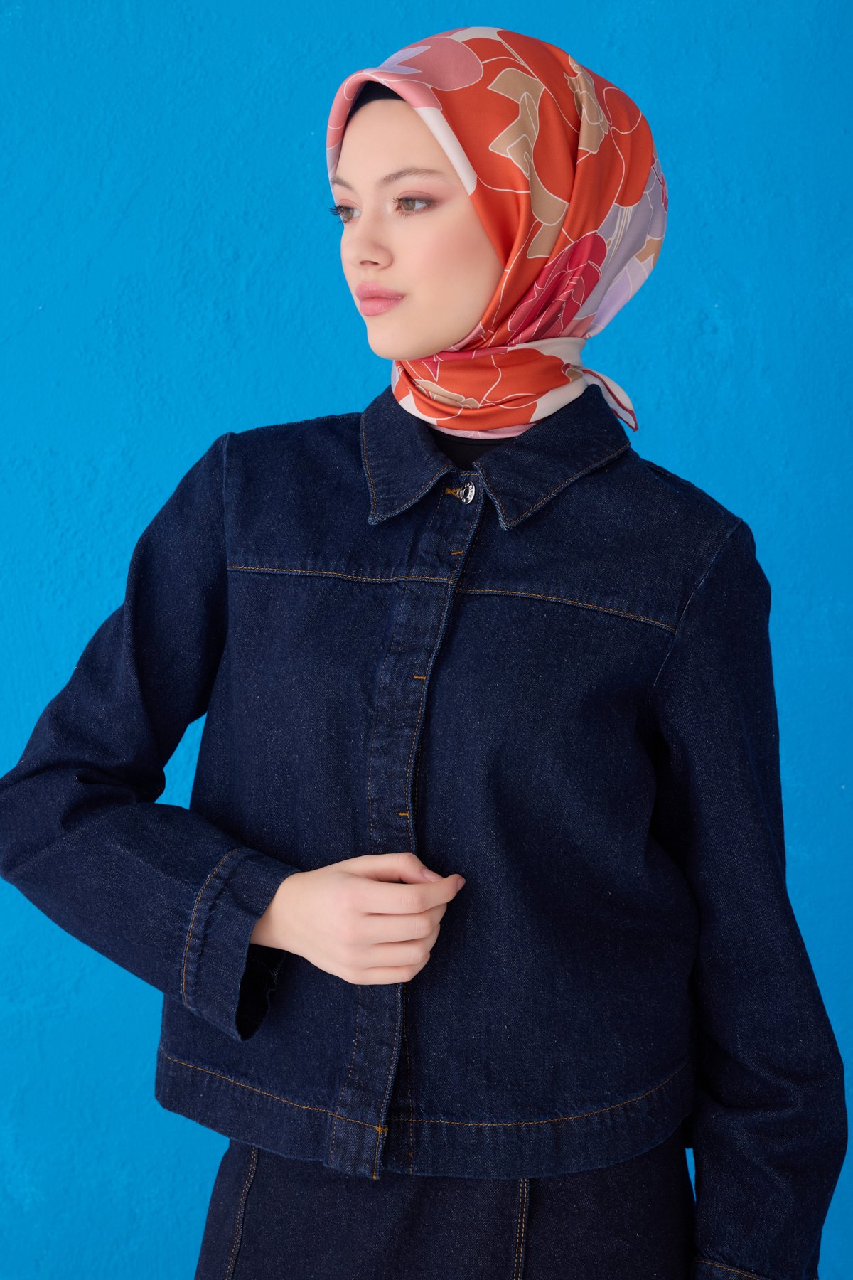Belli Twill İpek Eşarp 4127D - TURUNCU-ÇOK RENKLİ