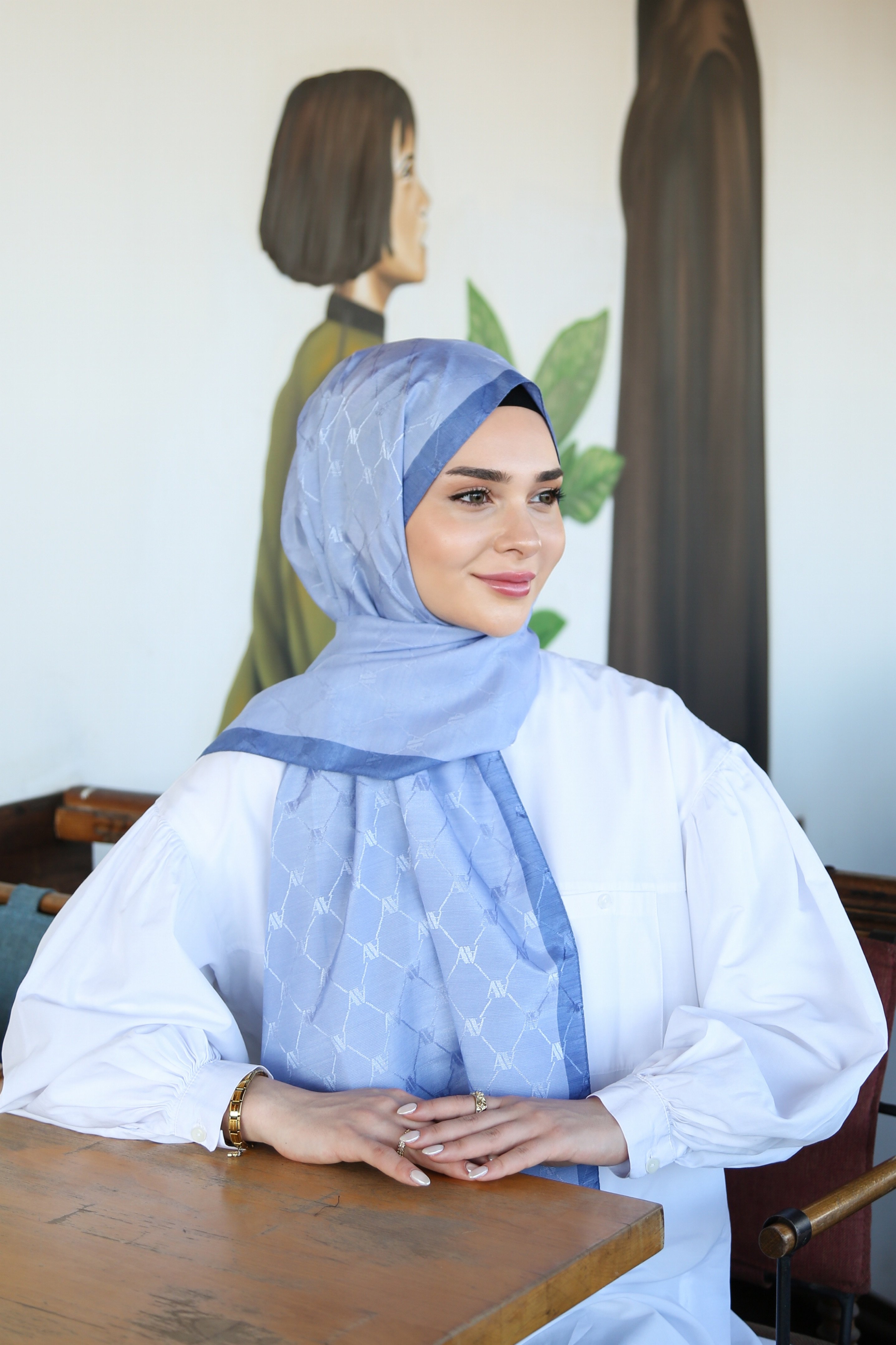 Armine Trend Monogram Şal 2 - Bebe Mavisi-120