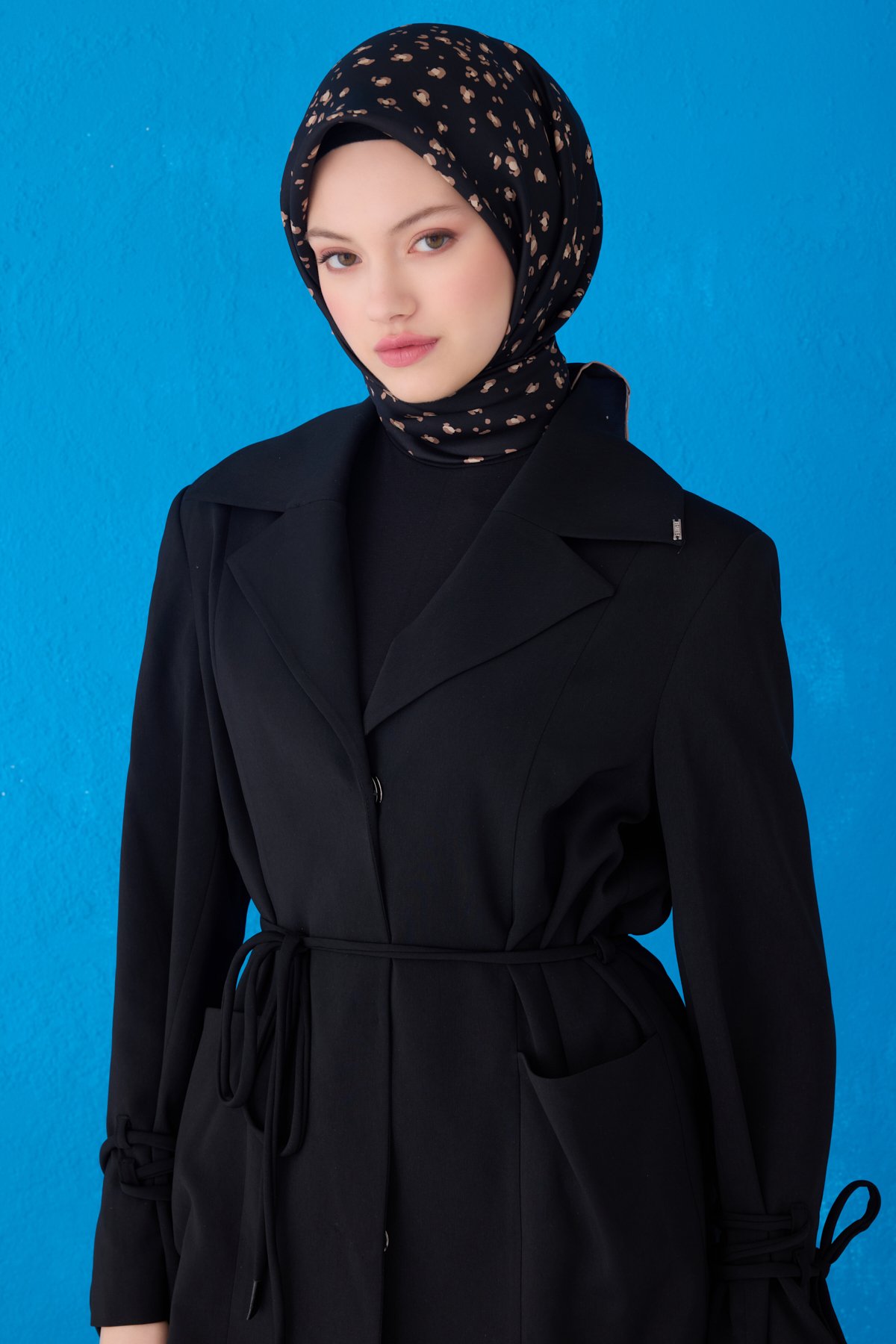 Belli Twill İpek Eşarp 4126D - SİYAH-KAHVE