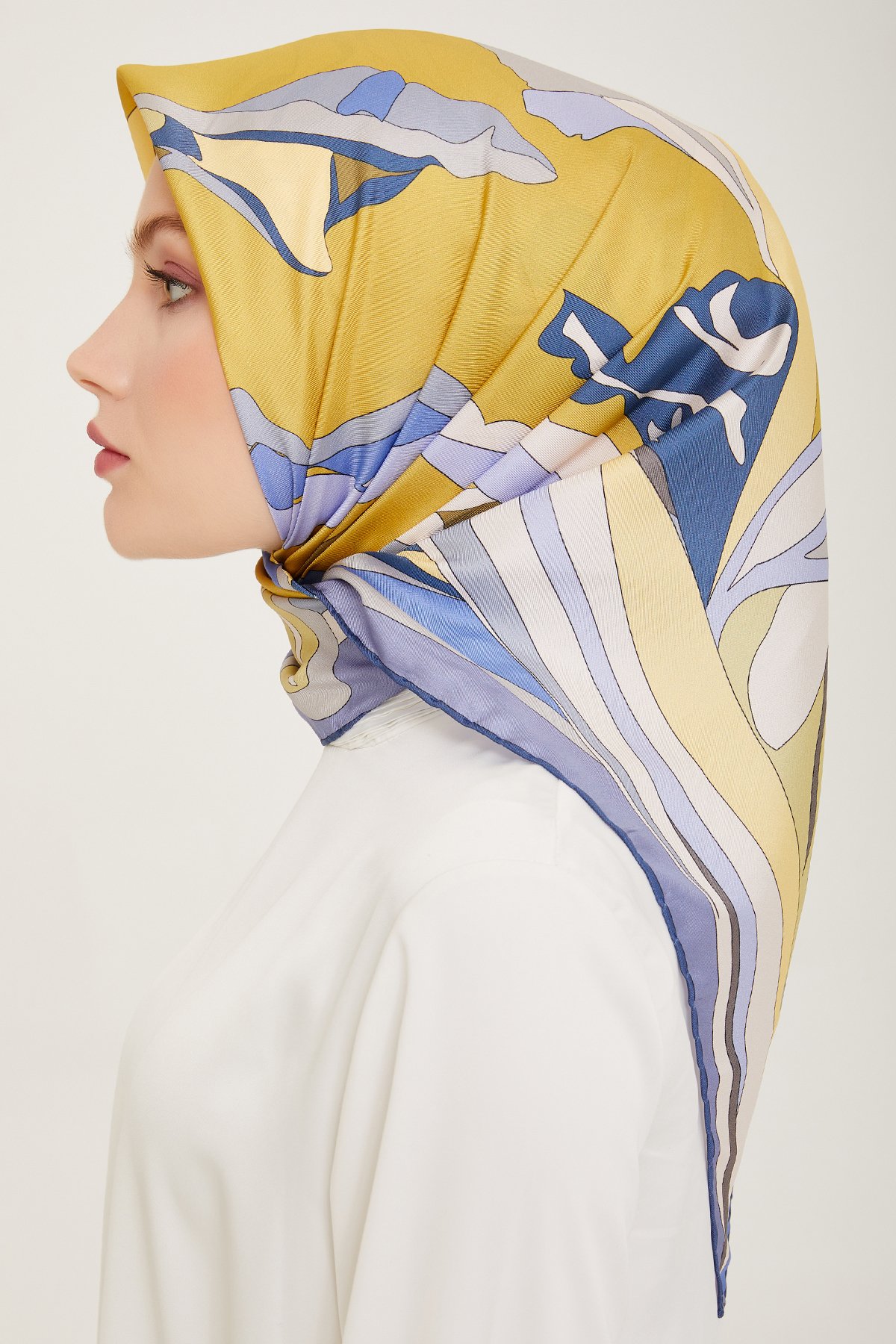 Belli Twill İpek Eşarp 4017D - Bebe Mavisi-Sarı-80