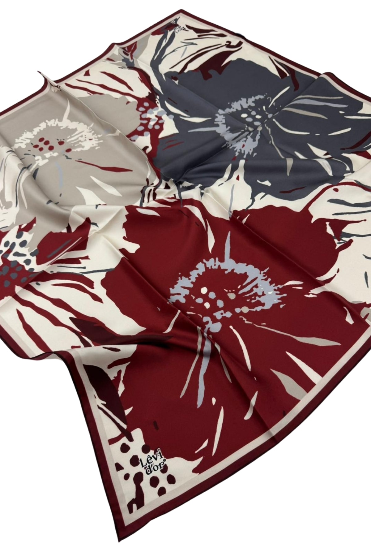 Levidor Twill İpek Eşarp LD1071-01 - 02-Kırmızı-Krem-Antrasit