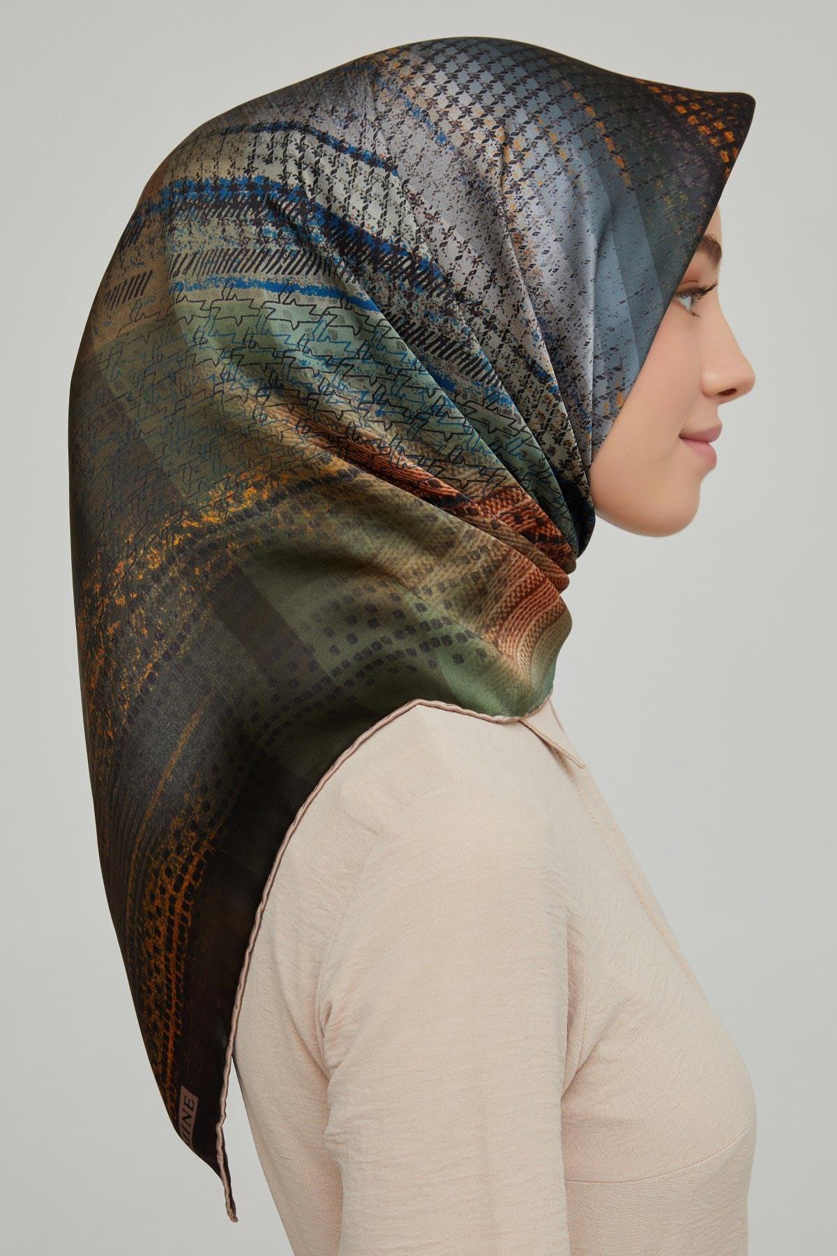 Armine Nostalji Serisi Twill İpek Eşarp 8602D-04 - Acı Kahve-Haki