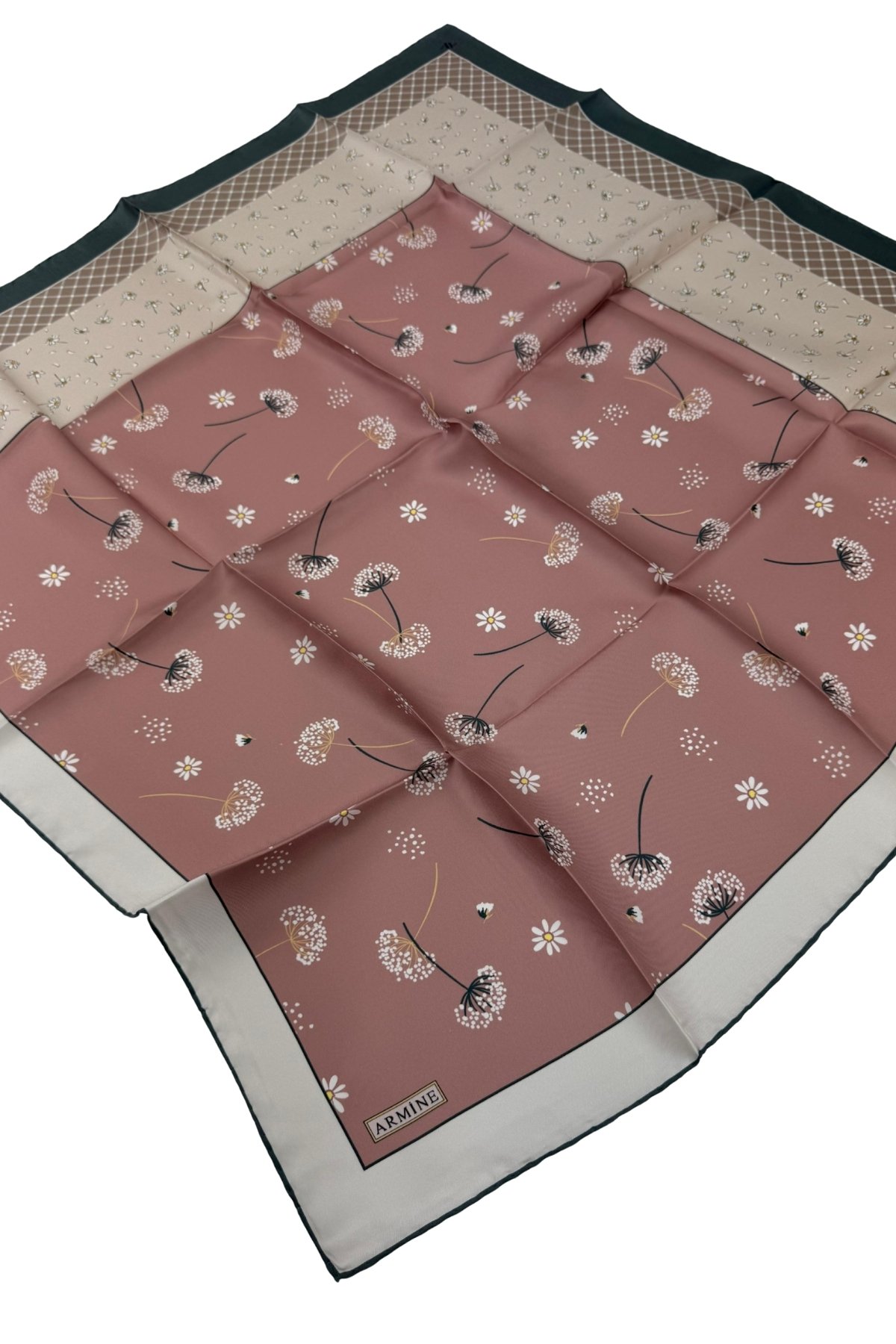 Armine Nostalji Serisi Twill İpek Eşarp 8517D-07 - Koyu Pudra-80