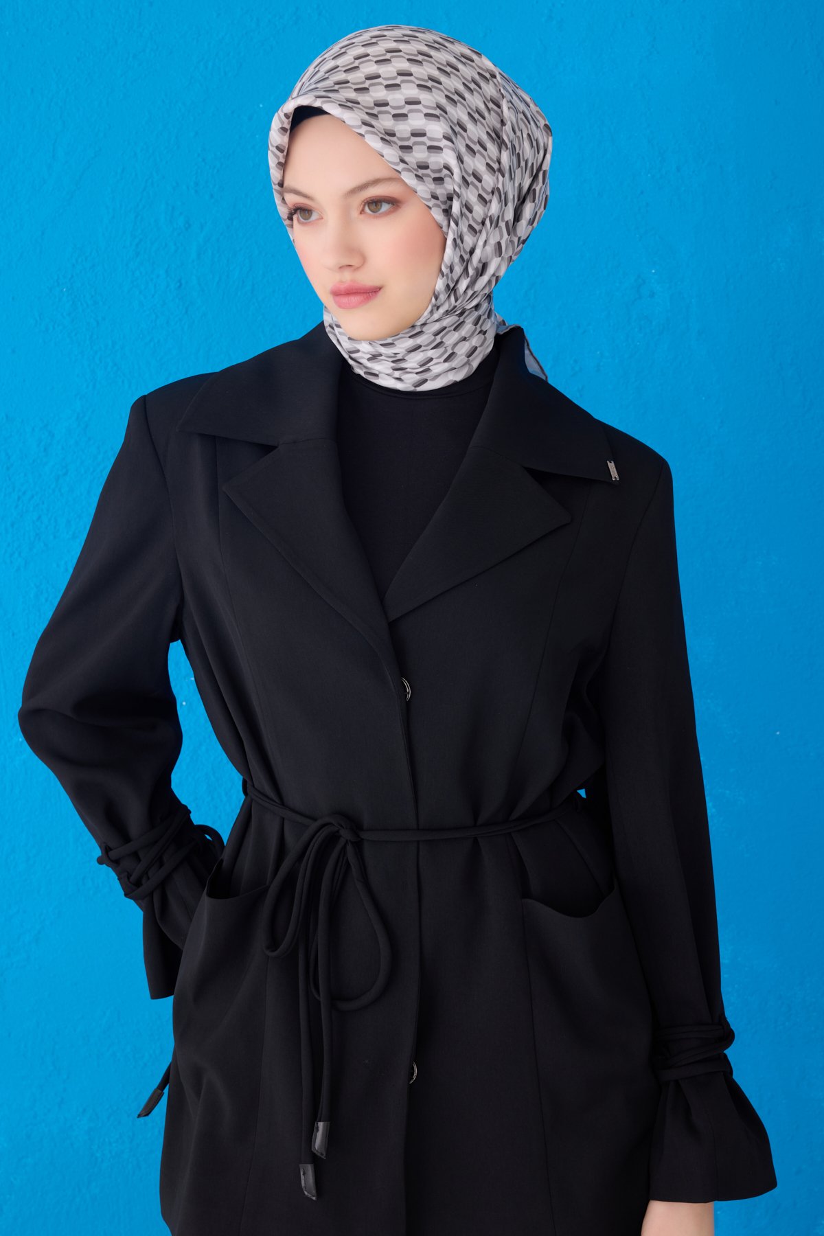 Belli Twill İpek Eşarp 4124D - KREM-GRİ
