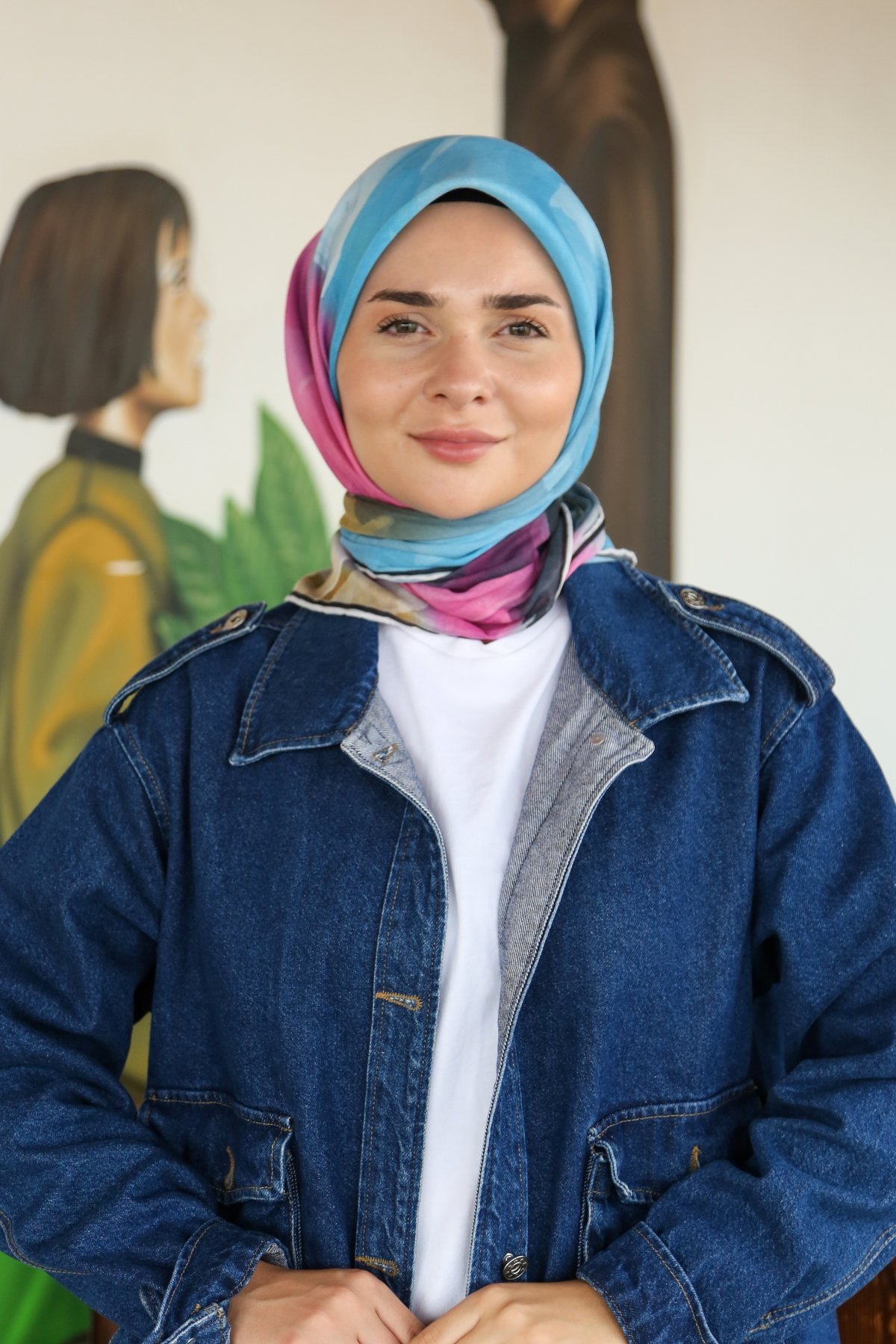 Tesettürnağme Soft Pamuk Eşarp TN2006 - Pembe-Bebe Mavisi-05
