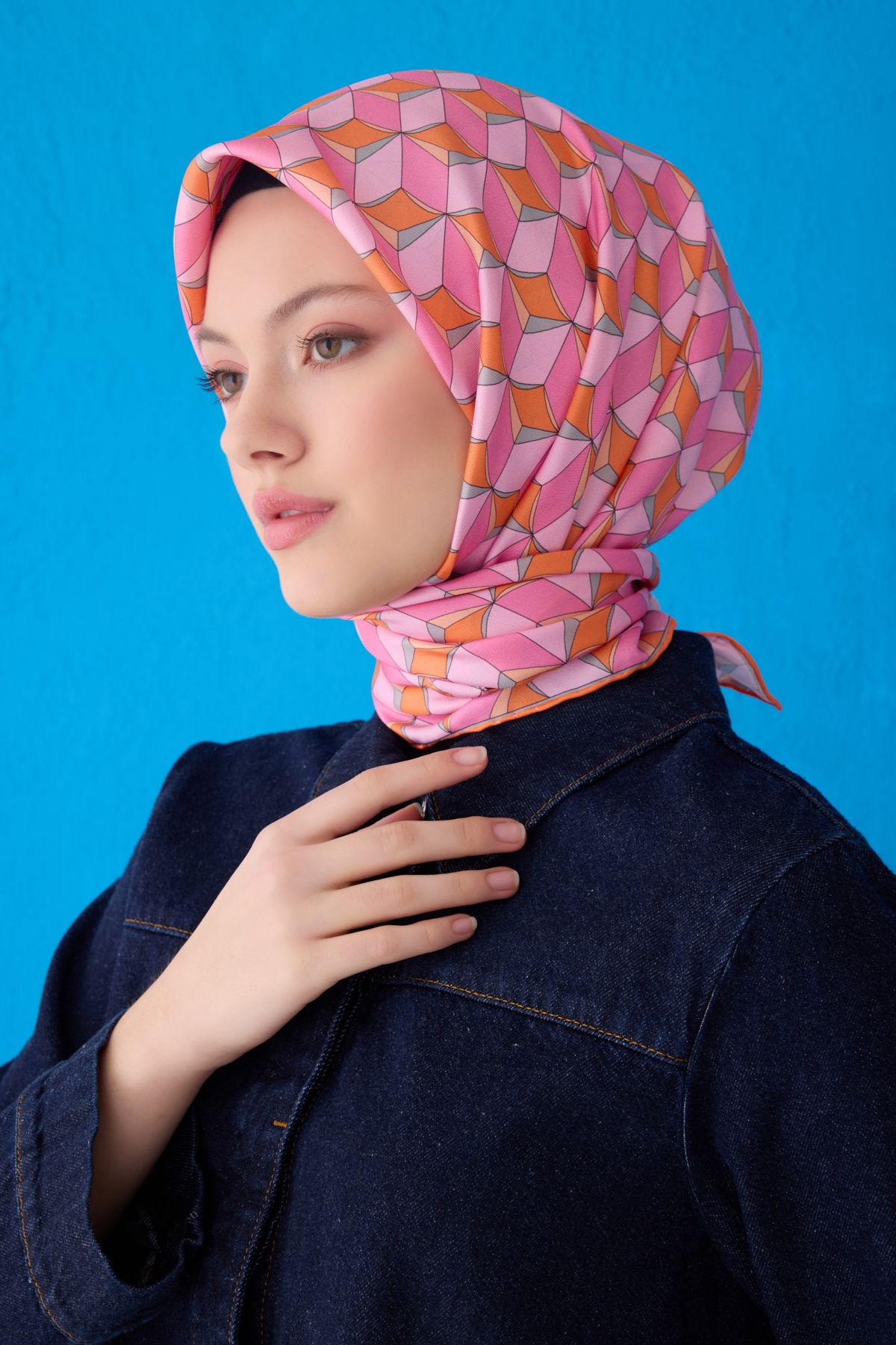 Belli Twill İpek Eşarp 4112D - Pembe-Turuncu-83
