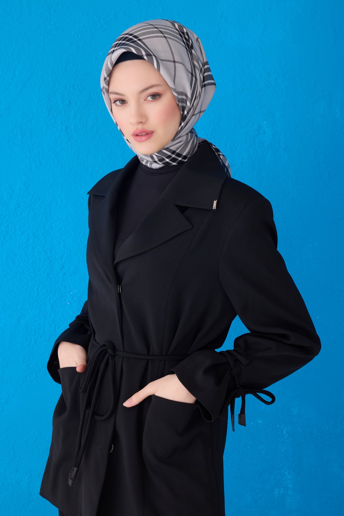 Belli Twill İpek Eşarp 4122D - Gri-Siyah-03