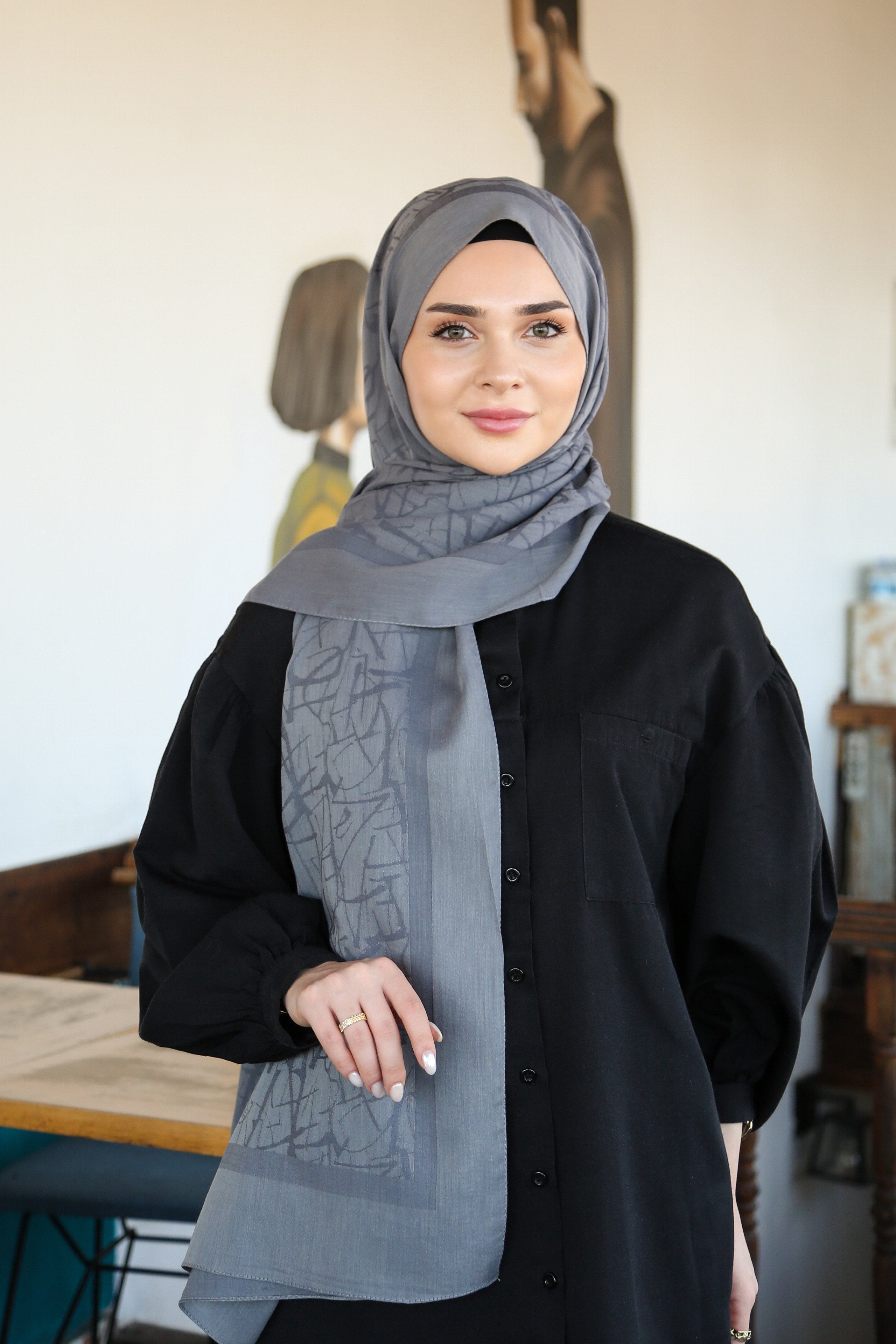 Armine Tensel İpek Şal 3 - Füme-3296