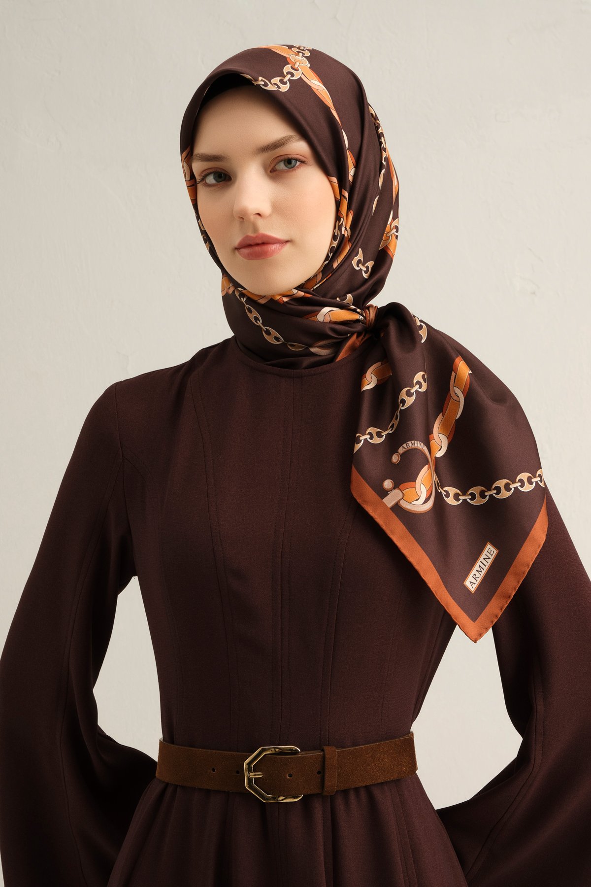 Armine Sura İpek Eşarp 9346DS - Acı Kahve-Taba-35