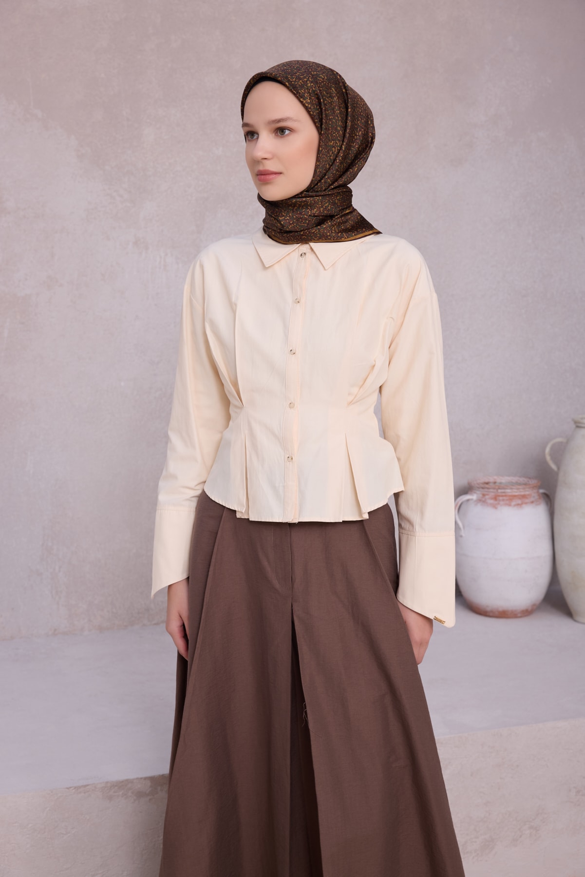 Belli Twill İpek Eşarp 4208D - 05-Haki-Taba