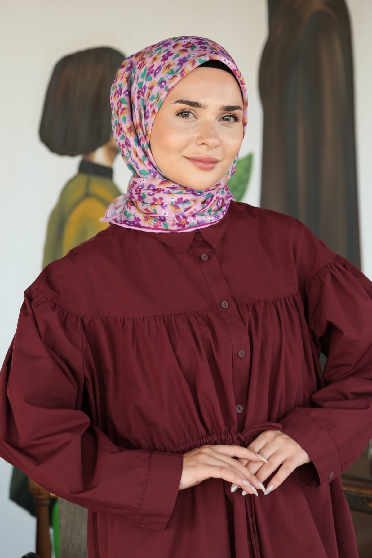 Tesettürnağme Soft Pamuk Eşarp TN2008 - Lila-Yeşil-Hardal-10