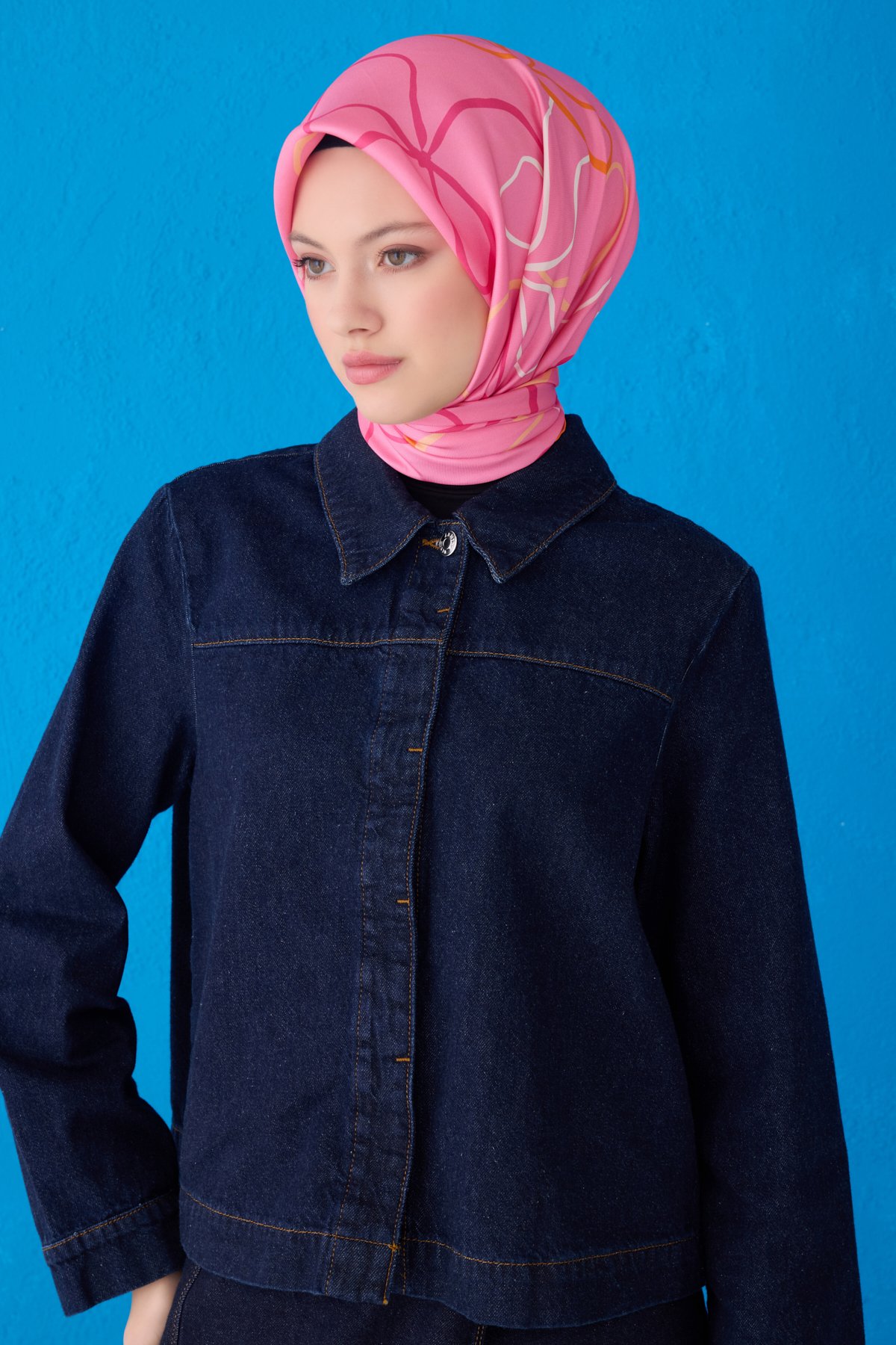 Belli Twill İpek Eşarp 4113D - Pembe - Çok Renkli