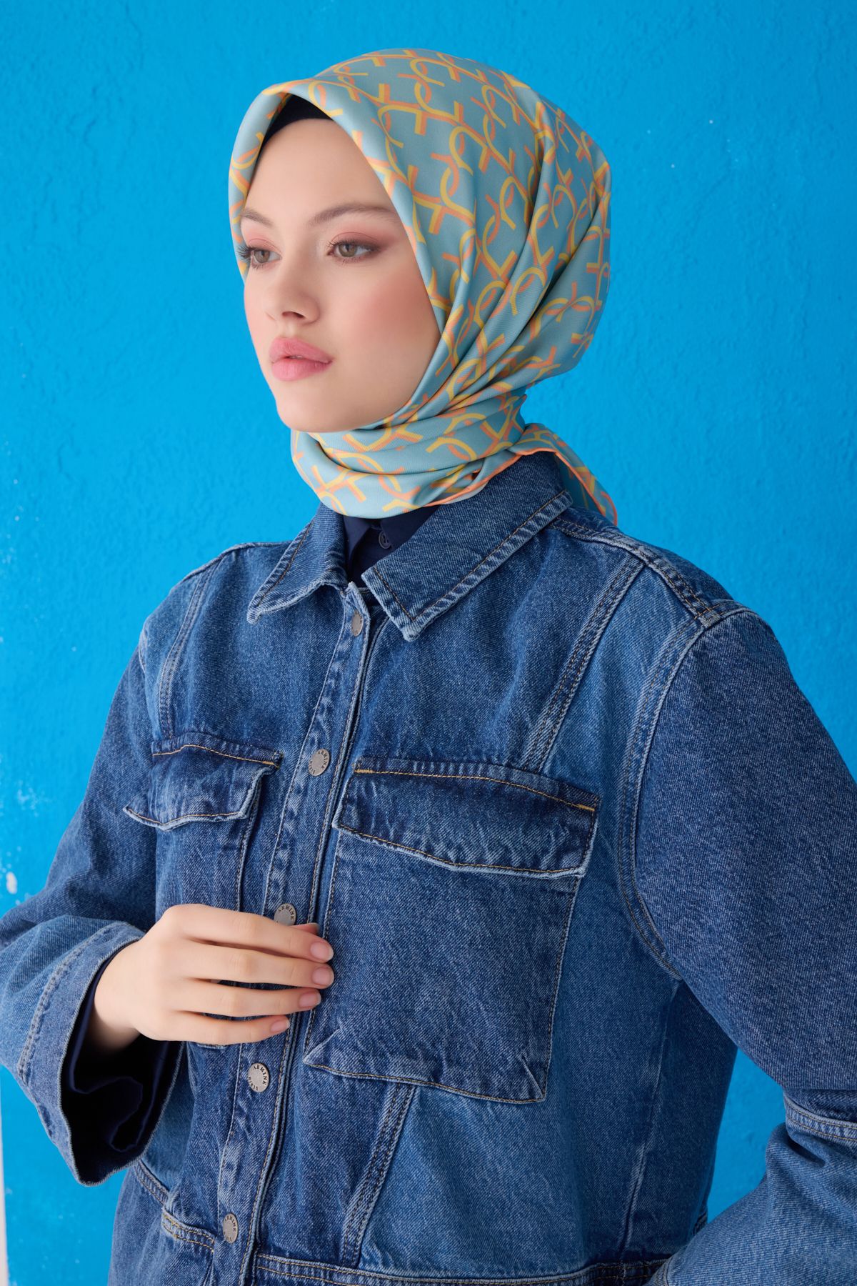 Belli Twill İpek Eşarp 4102D - Turkuaz-Sarı-58