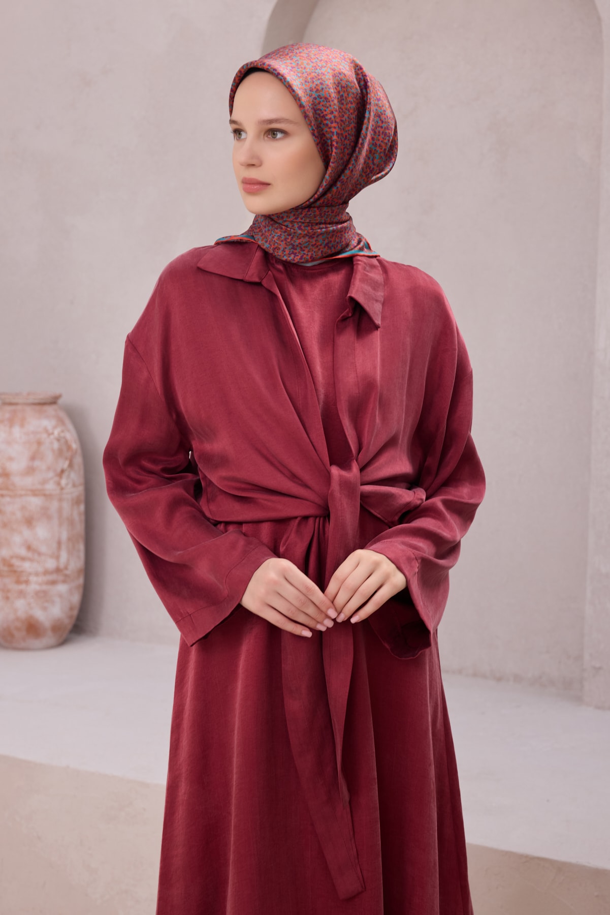 Belli Twill İpek Eşarp 4208D - 80-Turuncu-Turkuaz