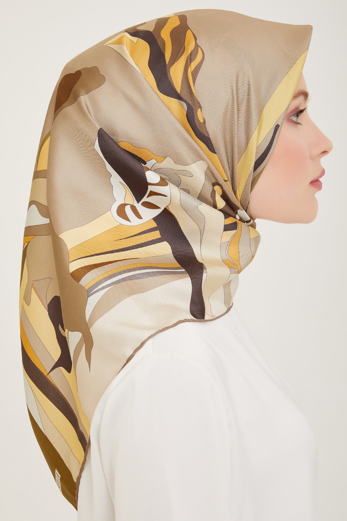 Belli Twill İpek Eşarp 4017D - Haki-Bej-33