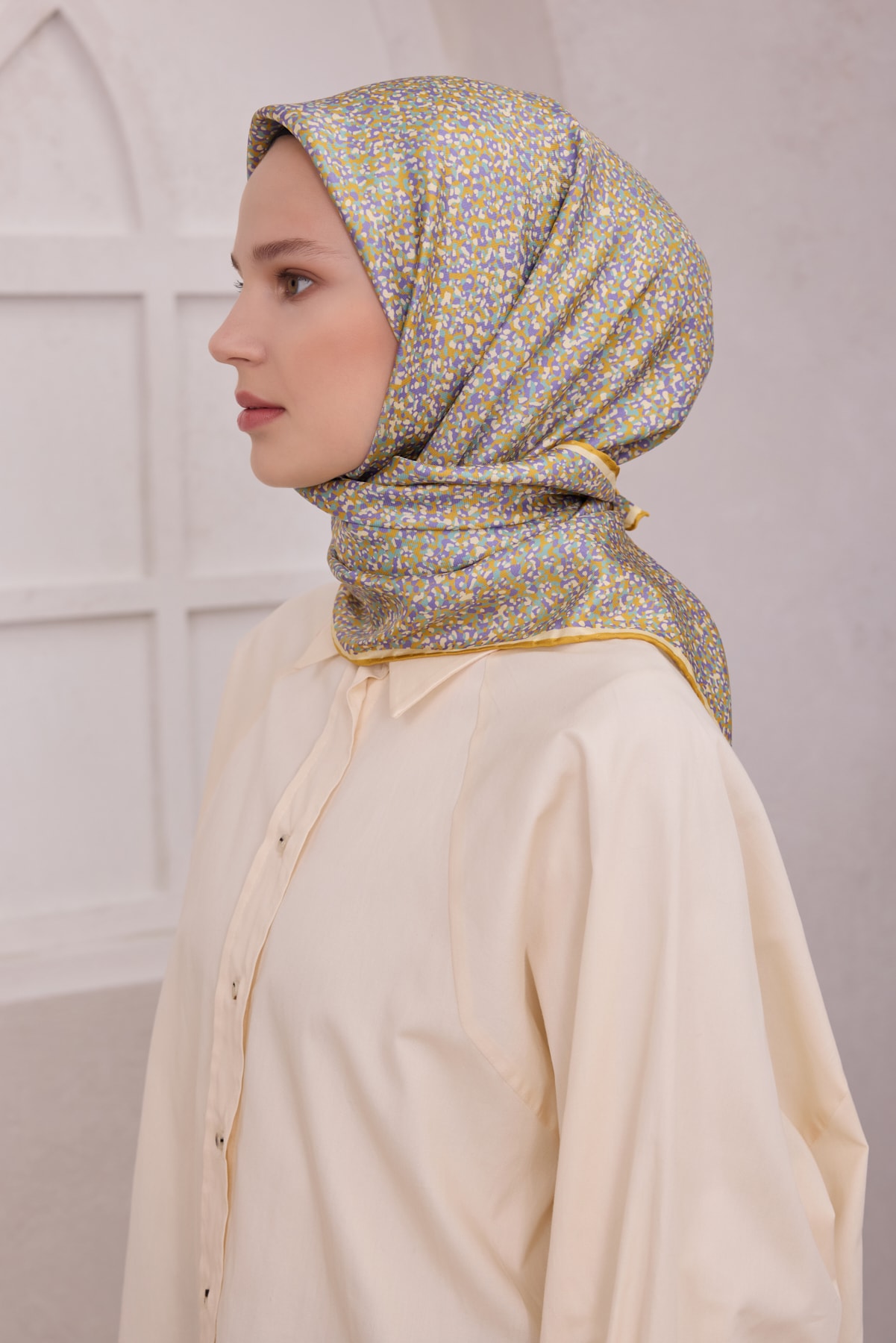 Belli Twill İpek Eşarp 4208D - 85-Sarı-Su Yeşili