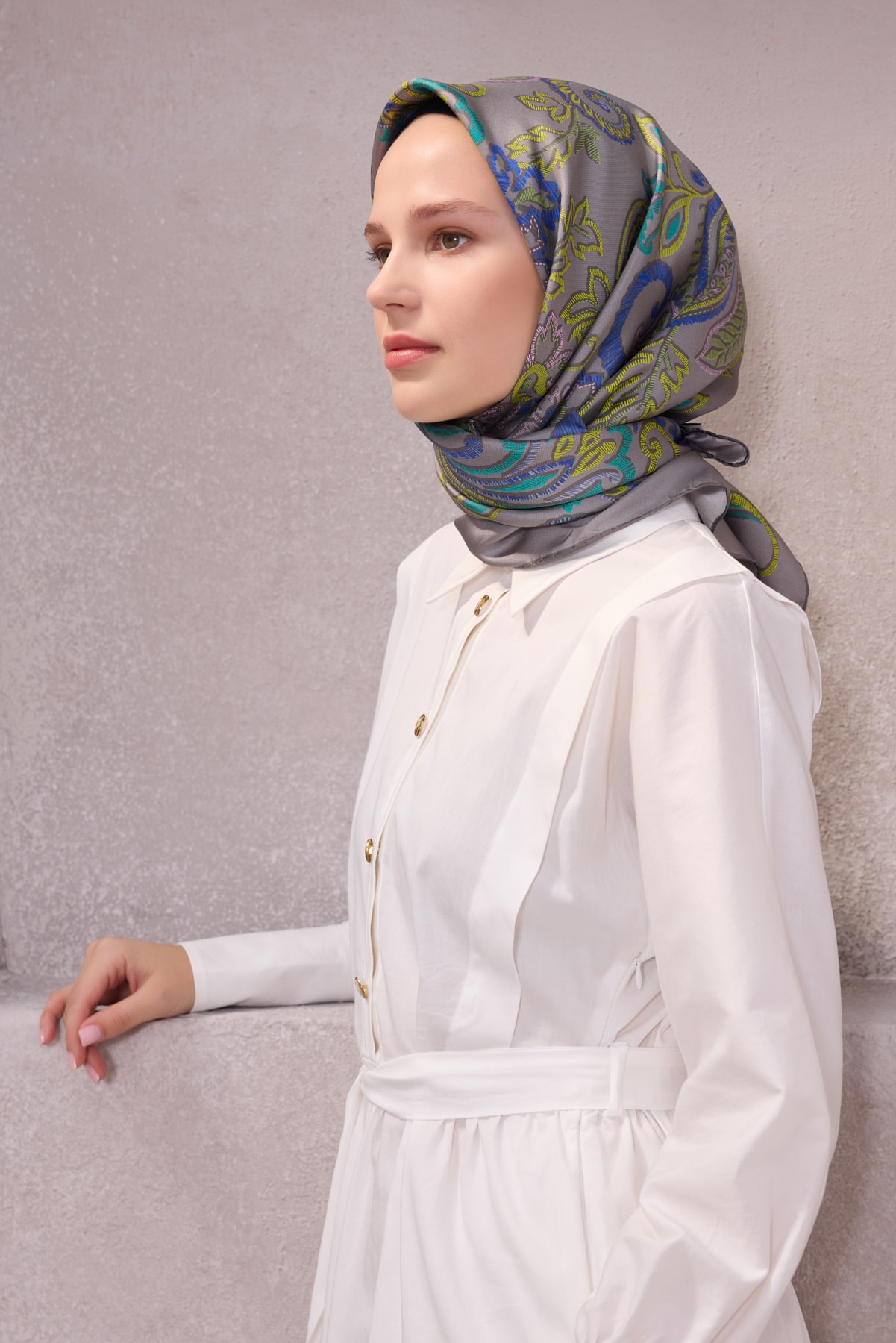 Belli Twill İpek Eşarp 4207D - 83-Gri-Taş