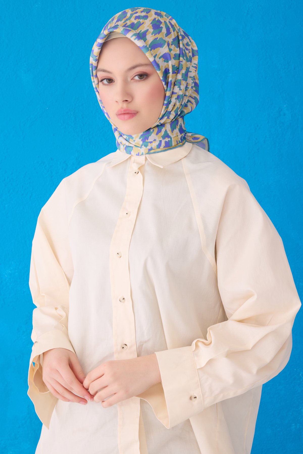 Belli Twill İpek Eşarp 4103D - Sarı-Mint Yeşili-54